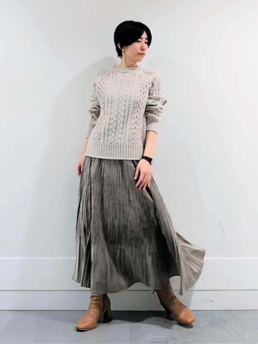 ミズタさんの「UNTITLED｜【洗える】スポンディッシュ ケーブル柄ニット」を使ったコーディネート