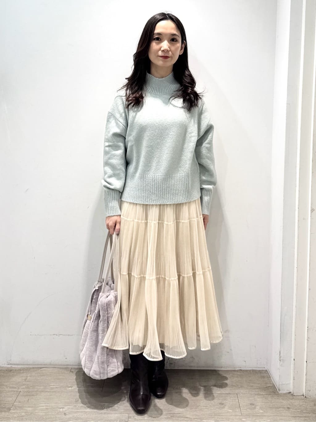 yuicciさんの「OPAQUE.CLIP｜選べる2丈 ハイネックカラーミックスラメニット【洗濯機OK】」を使ったコーディネート