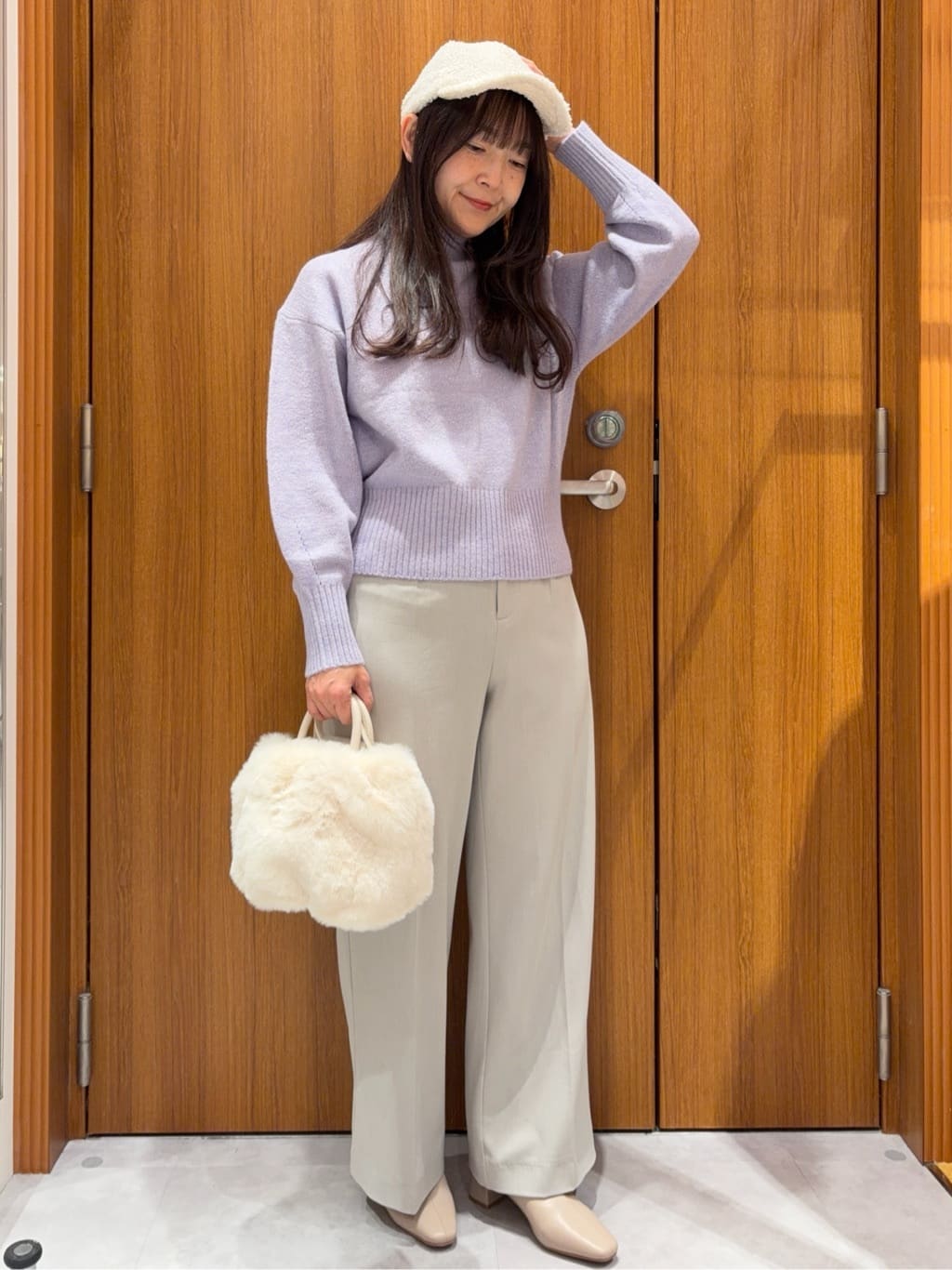 アスカさんの「index｜裏起毛ストレッチワイドパンツ【洗濯機OK／イージーアイロン】」を使ったコーディネート