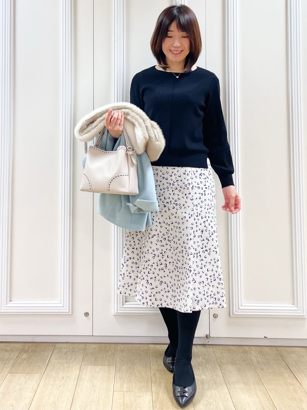 めいさんの「Reflect｜【SS-4Lサイズ／衿が顔に当たらない◎】スタンドネックミドルコート」を使ったコーディネート