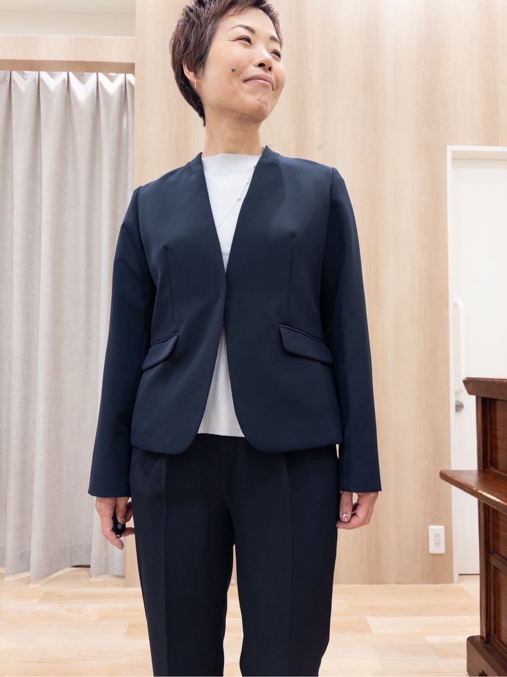 シュウコさんの「grove｜高評価！【洗濯機OK】ベーシックニット【毛玉軽減】」を使ったコーディネート