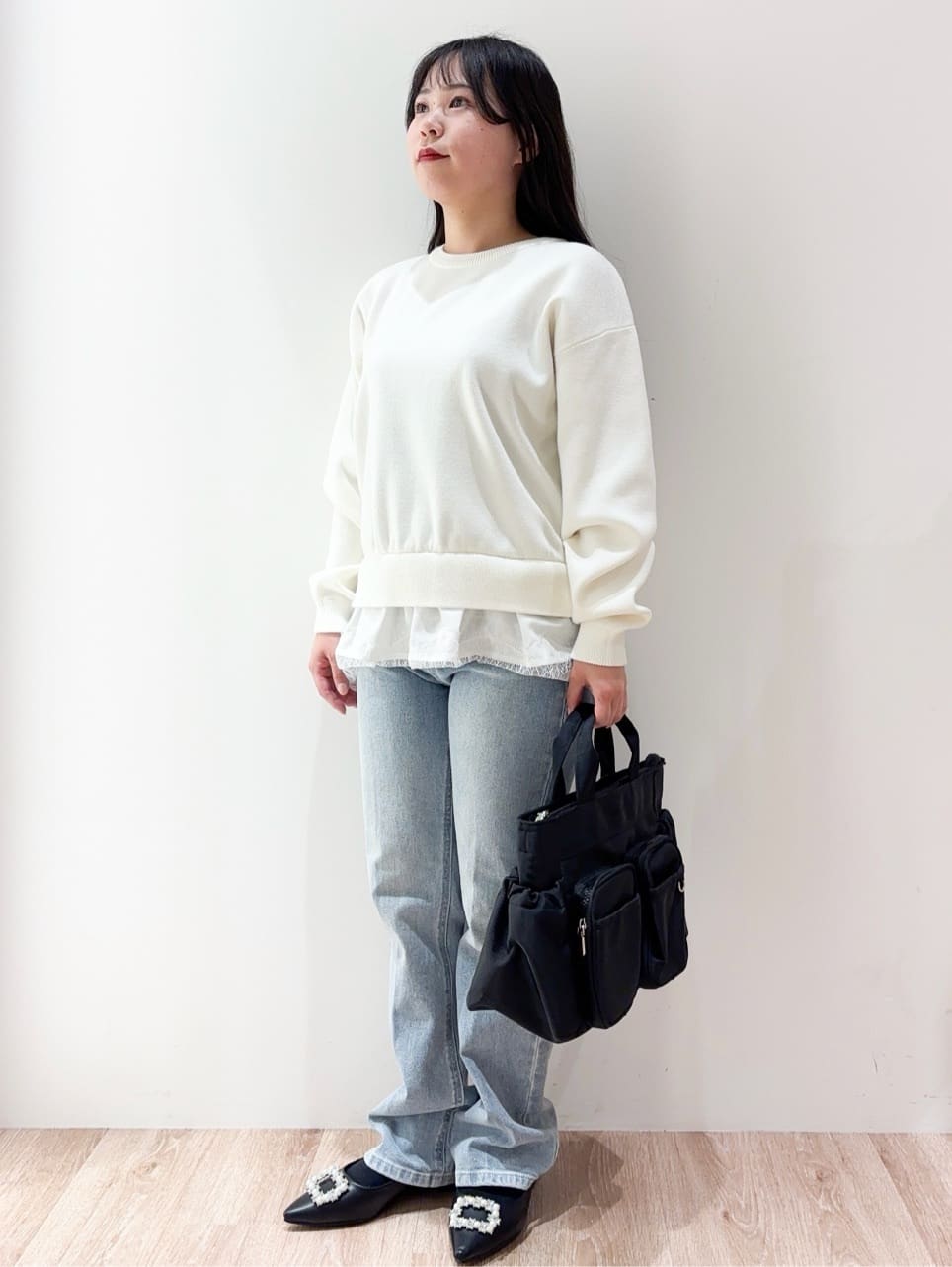hinachiさんの「OPAQUE.CLIP｜裾レースドッキングニット」を使ったコーディネート