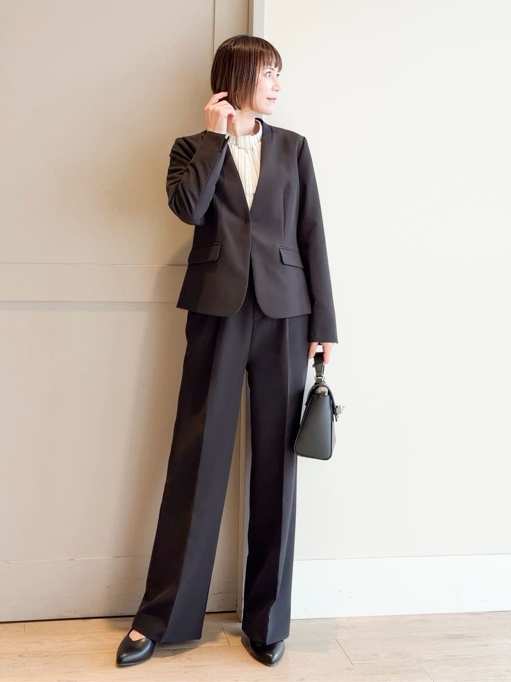 yamakoさんの「grove｜【マシンウォッシュ／防シワ/SS-3L】ストレッチノーカラージャケット」を使ったコーディネート