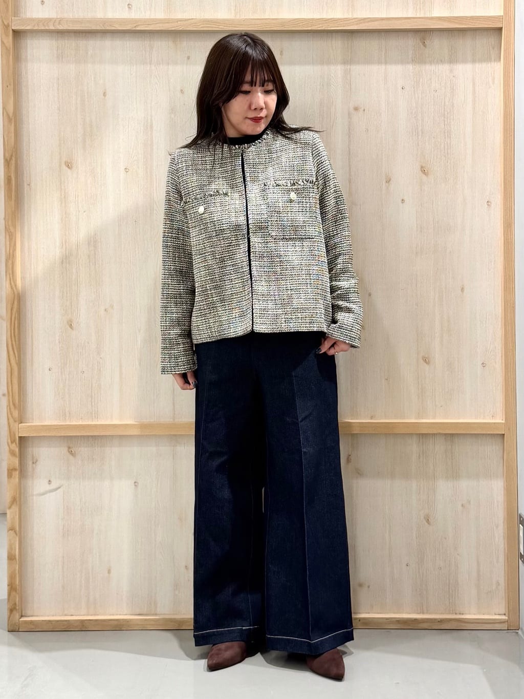 nanaさんの「THE SHOP TK｜【通勤・セレモニー】ツイードノーカラージャケット」を使ったコーディネート
