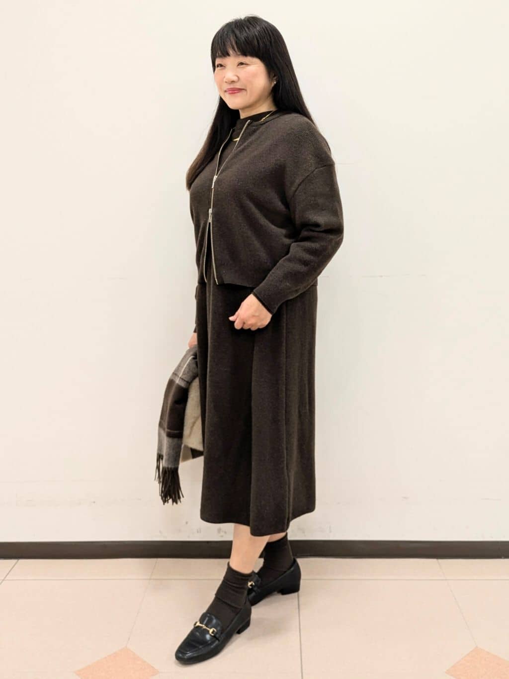 ともさんの「UNTITLED｜【名品／定番人気】ウールチェックストール」を使ったコーディネート