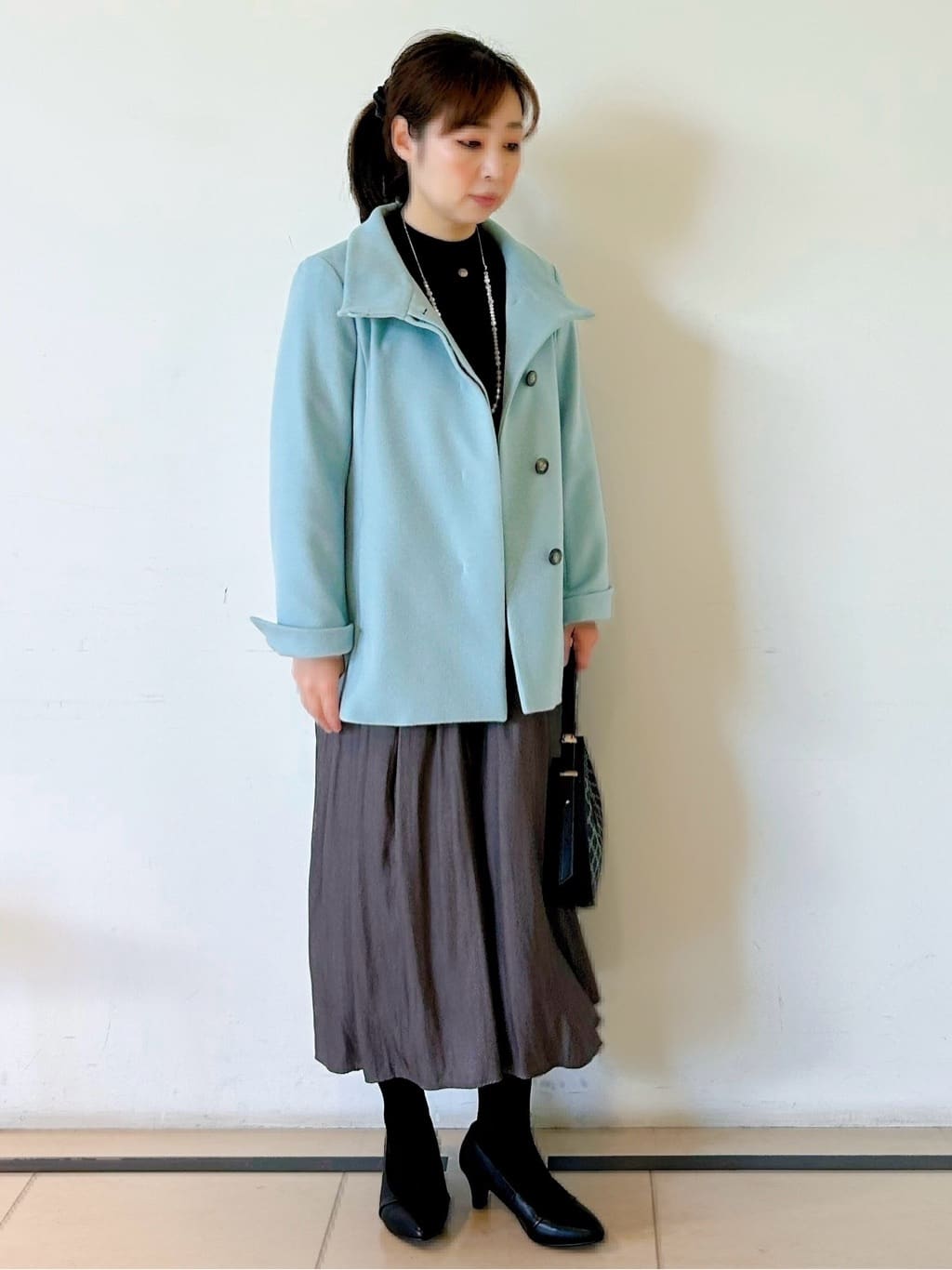 ひーさんの「Reflect｜【SS-4Lサイズ／衿が顔に当たらない◎】スタンドネックミドルコート」を使ったコーディネート