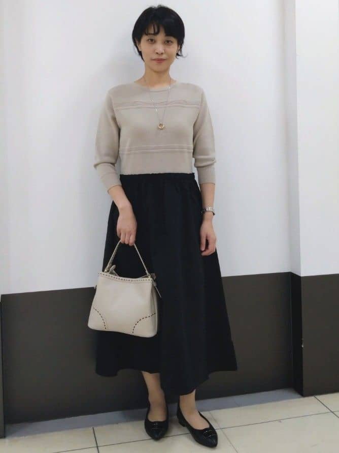 GMさんの「Reflect｜【一枚で着映える◎／セットアップ可】ニット&times;タフタドッキングワンピース」を使ったコーディネート