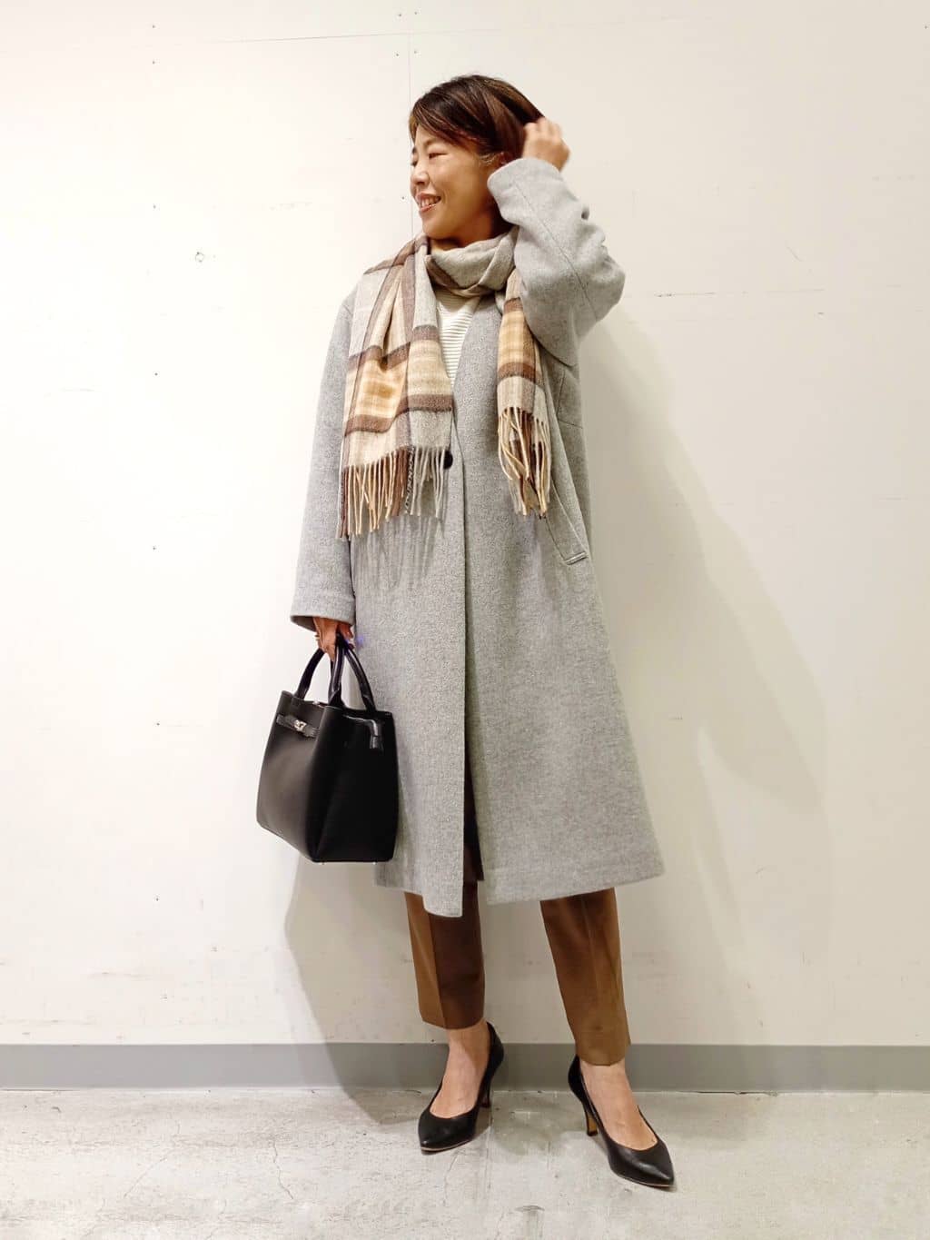 Kさんの「INDIVI｜【軽量／ウール混】ライトフォルム ロングコート」を使ったコーディネート