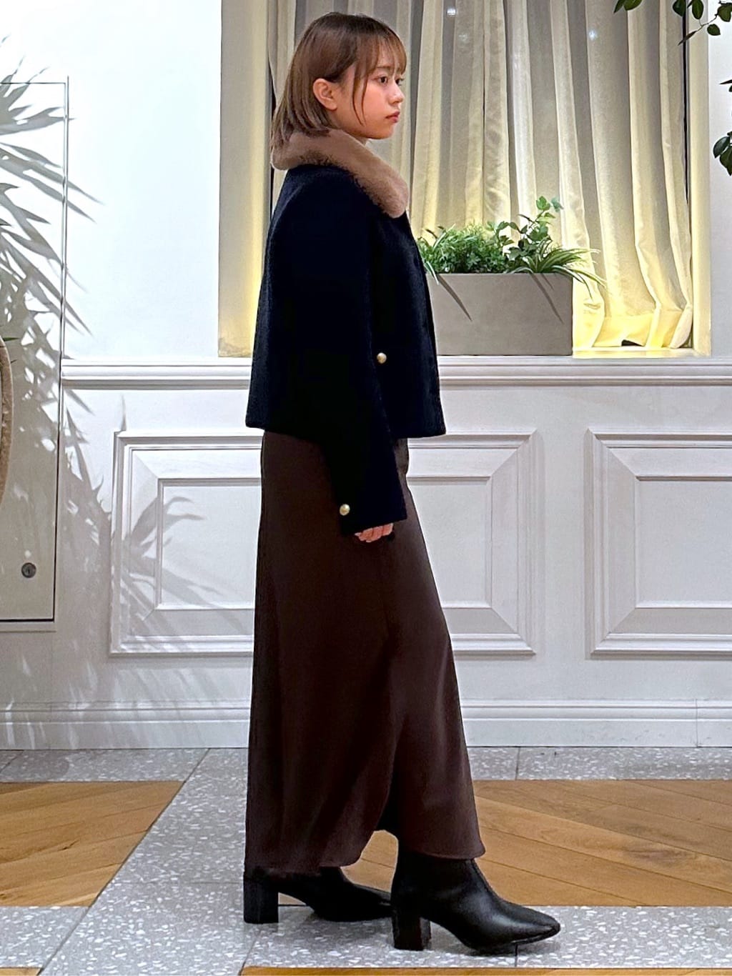 なべこさんの「DRESSTERIOR｜シルクブレンドメリノウールリブプルオーバー」を使ったコーディネート