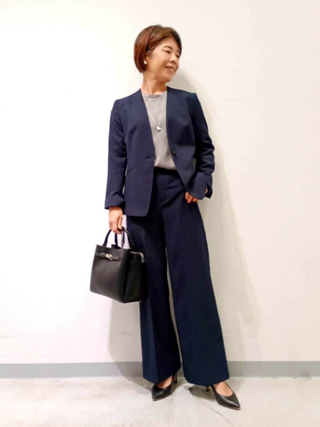 Kさんの「INDIVI｜【洗える／通勤／スーツ】メランジストレッチ ノーカラージャケット」を使ったコーディネート