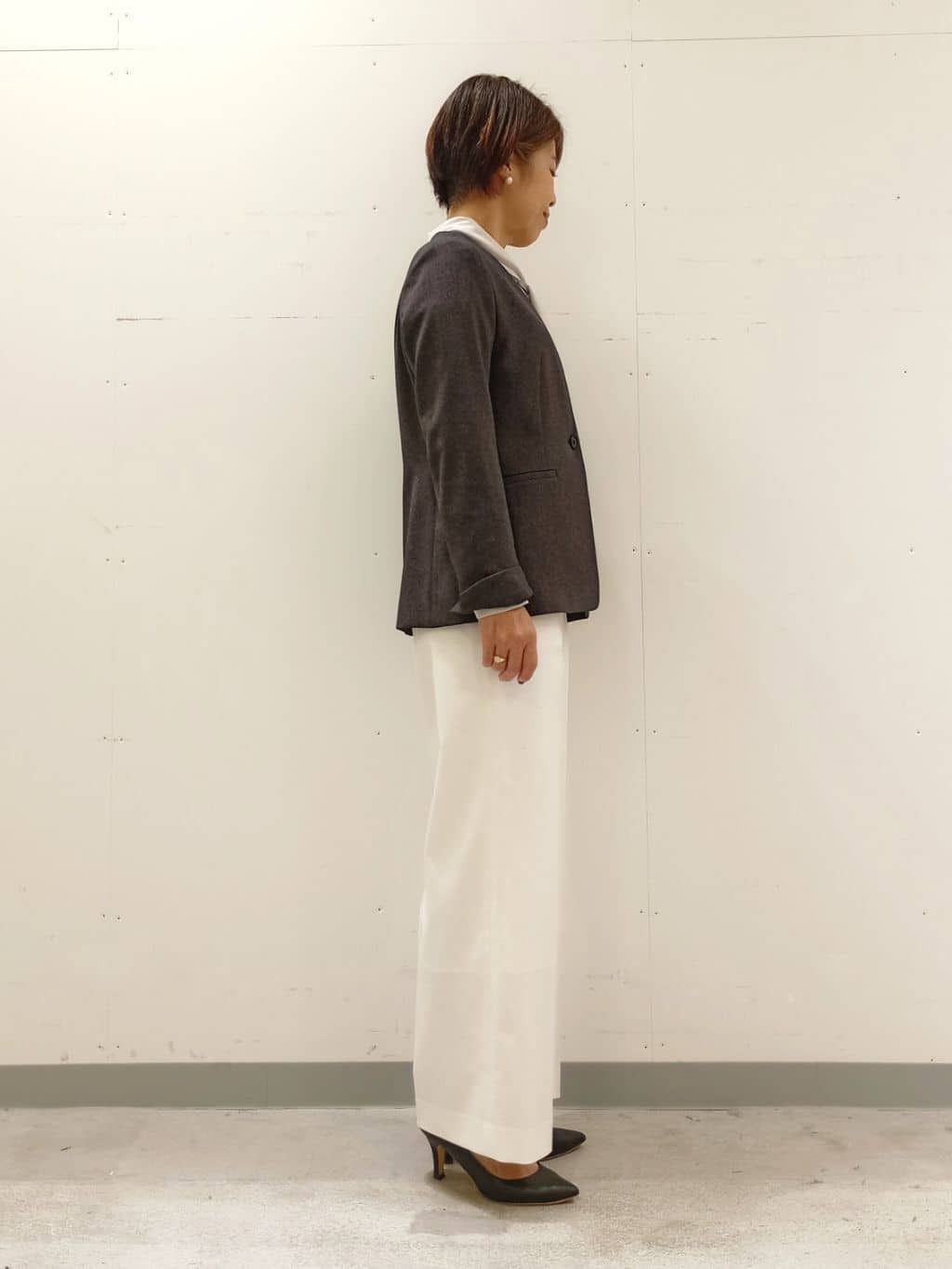 Kさんの「INDIVI｜【洗える／通勤／スーツ】メランジストレッチ ノーカラージャケット」を使ったコーディネート