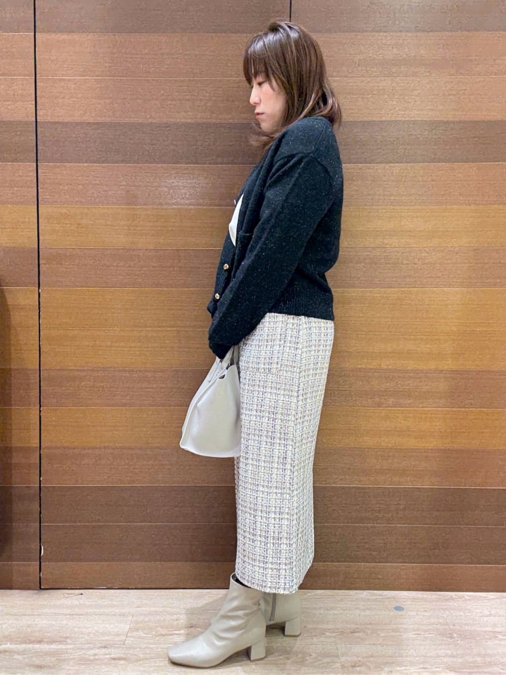 maichiさんの「OPAQUE.CLIP｜ファンシーツイードナロースカート【洗濯機OK】」を使ったコーディネート