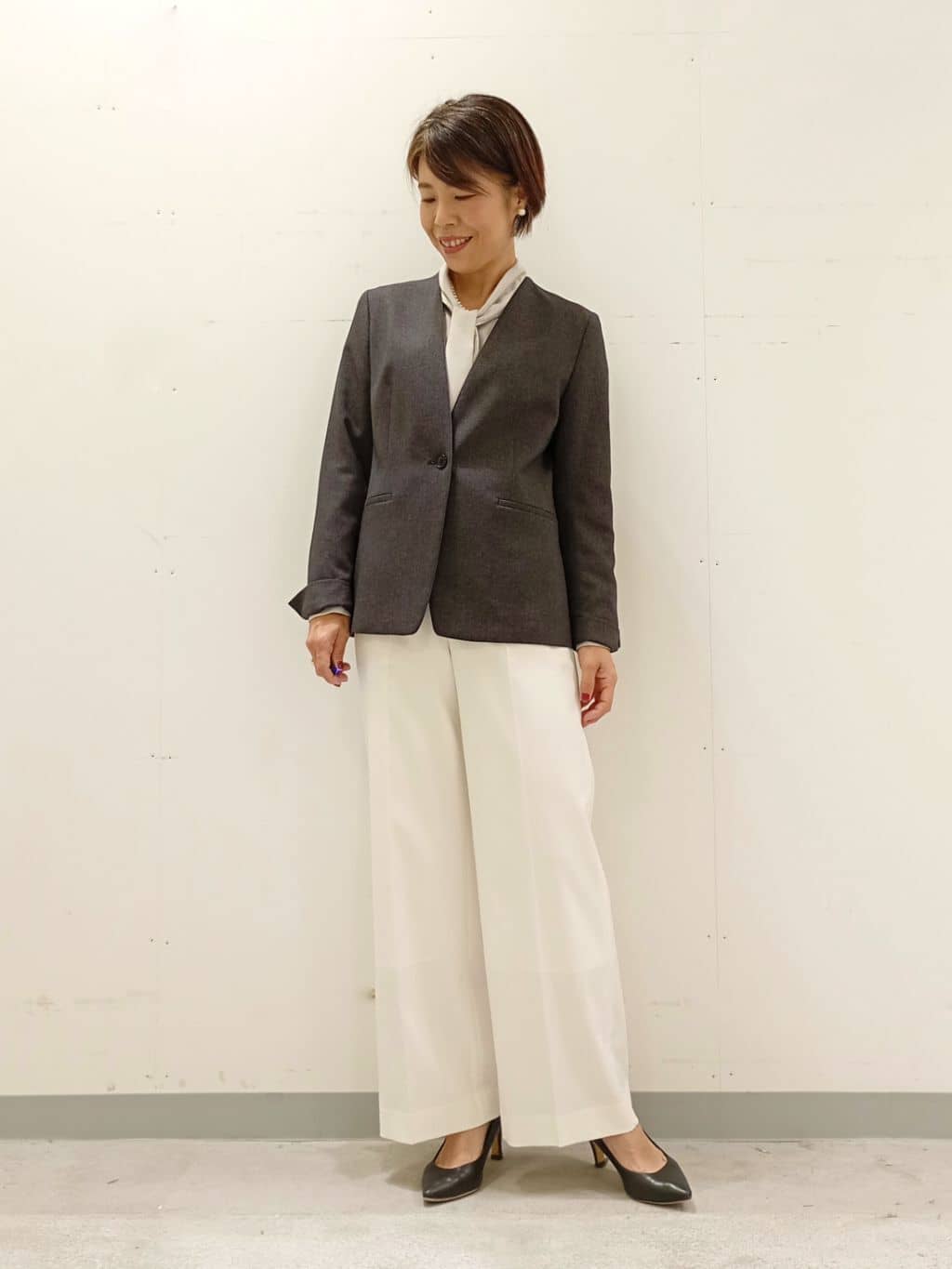 Kさんの「INDIVI｜【洗える／通勤／スーツ】メランジストレッチ ノーカラージャケット」を使ったコーディネート