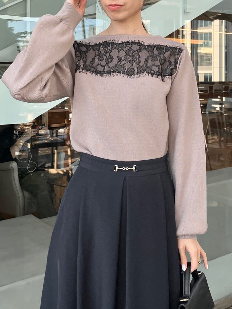 はばさんの「Couture brooch｜【洗える・通勤】レース ドッキング ニット」を使ったコーディネート