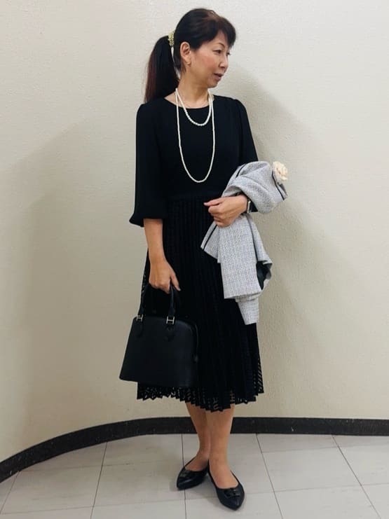 ⭐︎Eimi⭐︎さんの「Reflect｜【SS-4Lサイズ】シフォン&times;幾何柄レースプリーツワンピース」を使ったコーディネート