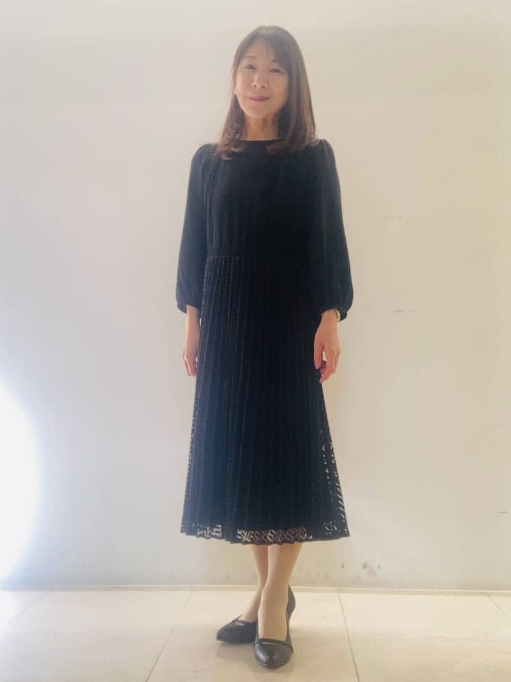 kurodaさんの「Reflect｜【SS-4Lサイズ】シフォン&times;幾何柄レースプリーツワンピース」を使ったコーディネート