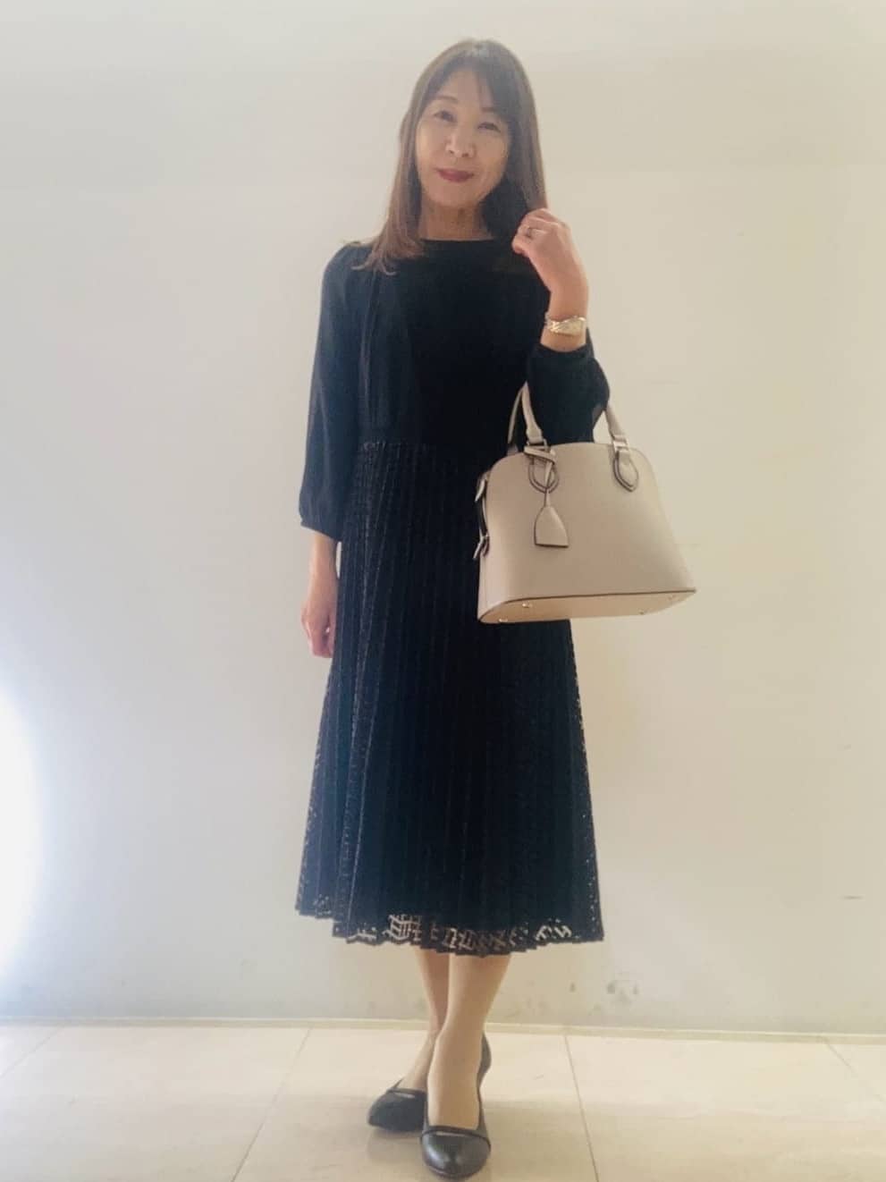 kurodaさんの「Reflect｜【SS-4Lサイズ】シフォン&times;幾何柄レースプリーツワンピース」を使ったコーディネート