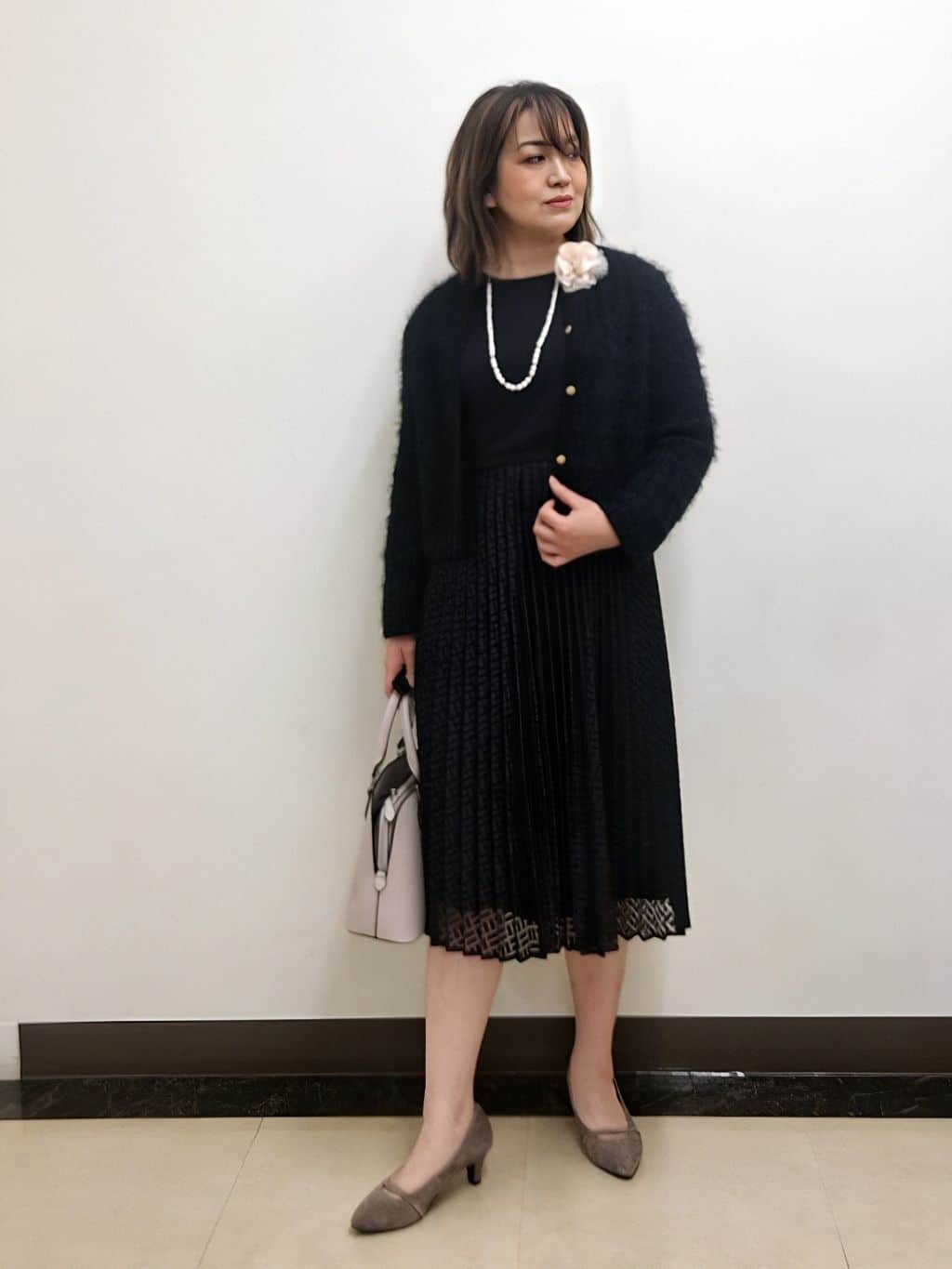 S.xuliさんの「Reflect｜【SS-4Lサイズ】シフォン&times;幾何柄レースプリーツワンピース」を使ったコーディネート