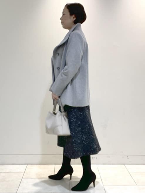 フミさんの「Reflect｜【SS-4Lサイズ／衿が顔に当たらない◎】スタンドネックミドルコート」を使ったコーディネート