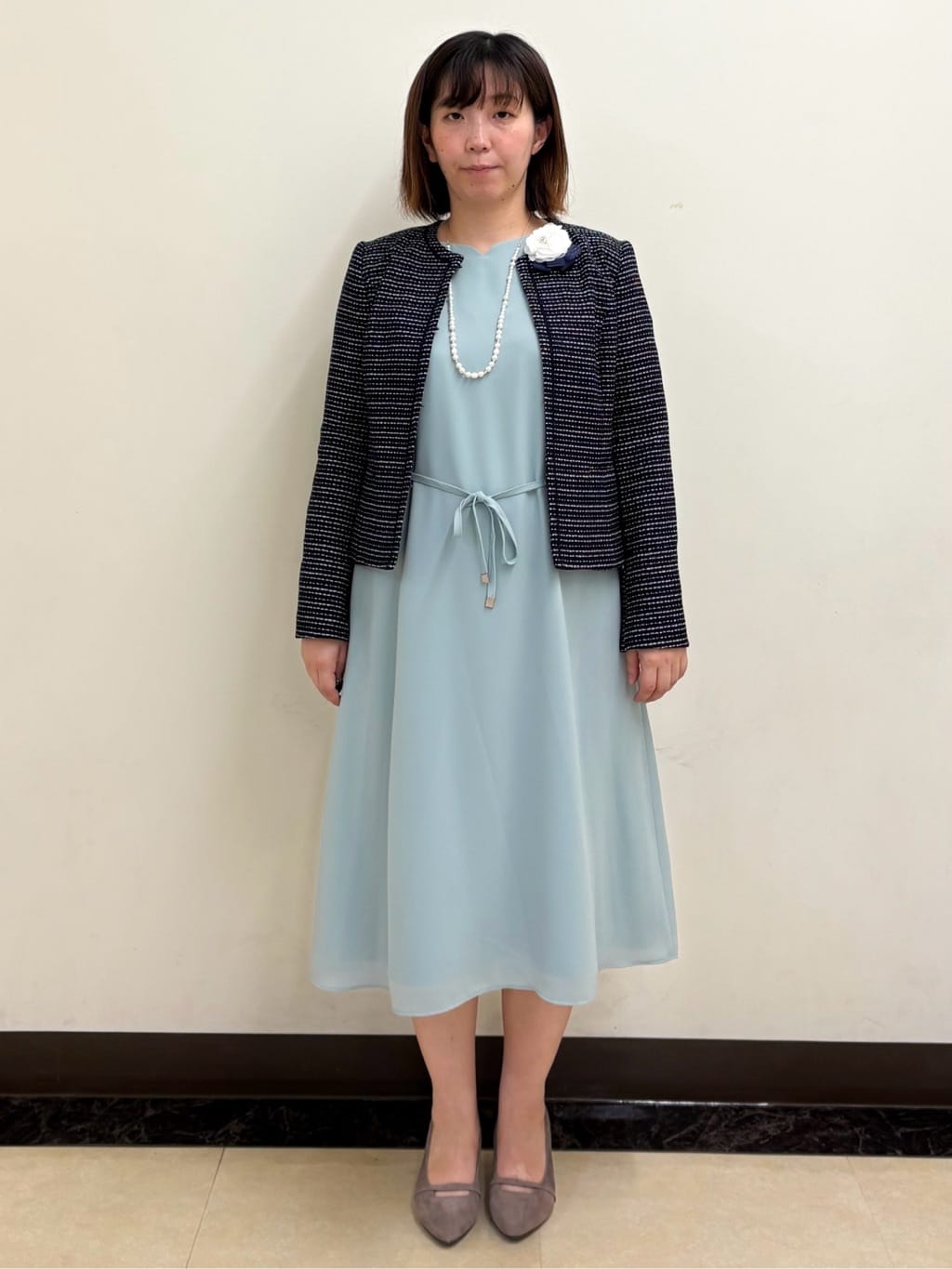 ミヨさんの「Reflect｜【SS-4Lサイズ／付属リボン】スリーブデザインジョーゼットワンピース」を使ったコーディネート