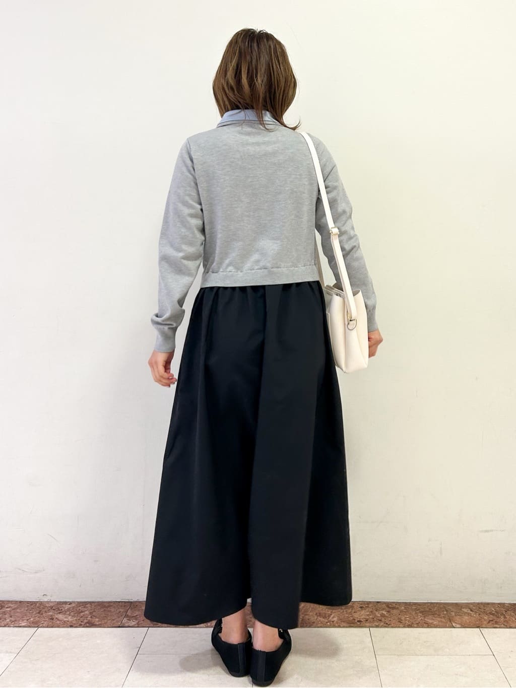 madokaさんの「OPAQUE.CLIP｜ダブルポロ衿ニットドッキングワンピース【洗濯機OK】」を使ったコーディネート