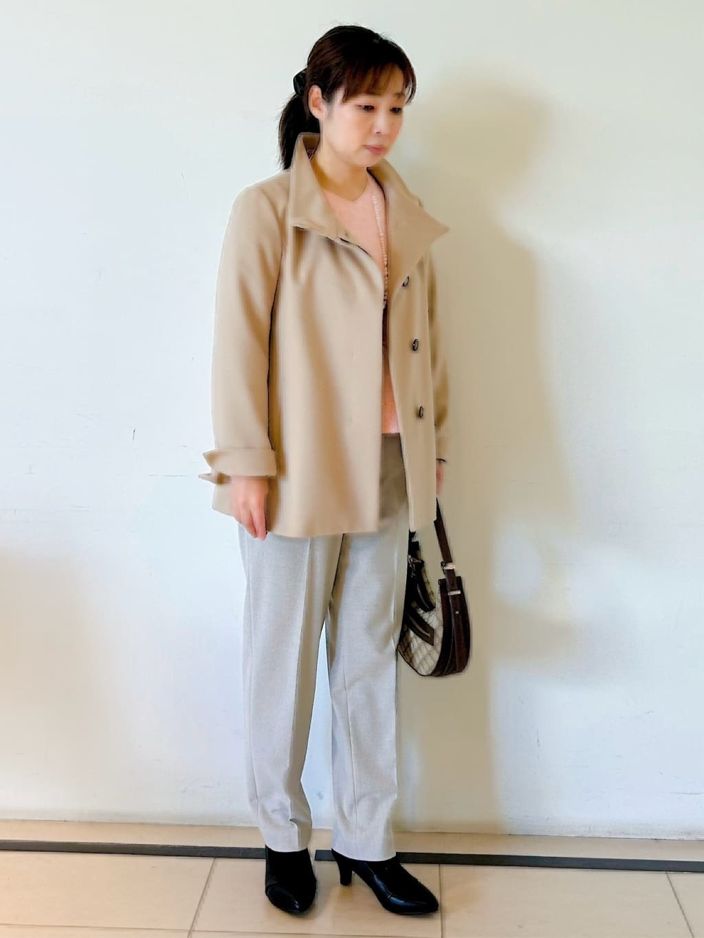 ひーさんの「Reflect｜【SS-4Lサイズ／衿が顔に当たらない◎】スタンドネックミドルコート」を使ったコーディネート