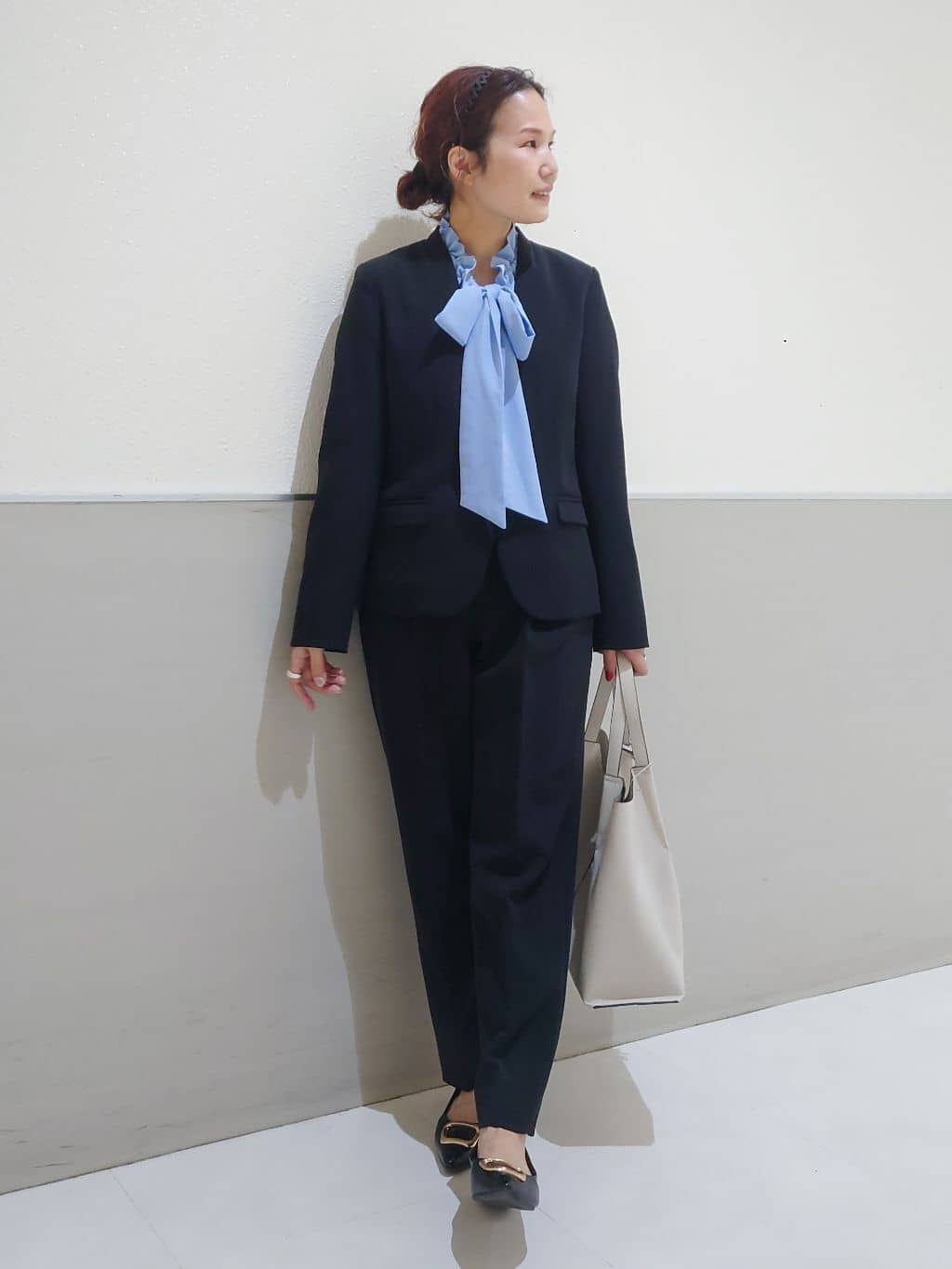maruさんの「THE SHOP TK｜【通勤スタイルに】ダブルクロス ノーカラージャケット/セットアップ可」を使ったコーディネート