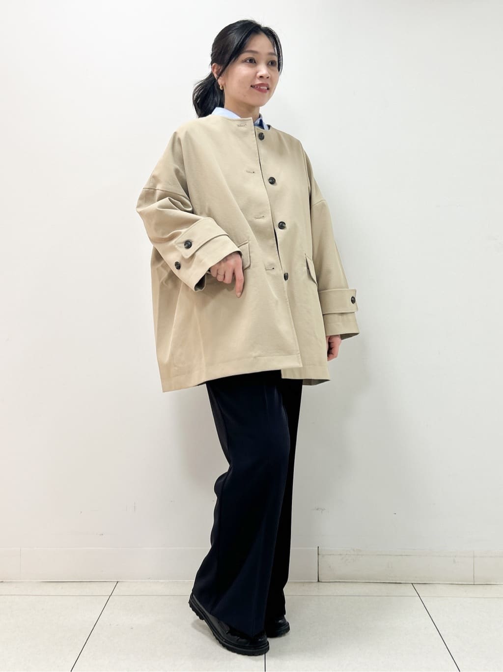 Kaiさんの「Dessin｜【花粉ガード/撥水加工/洗える】クルーネックスプリングコート」を使ったコーディネート