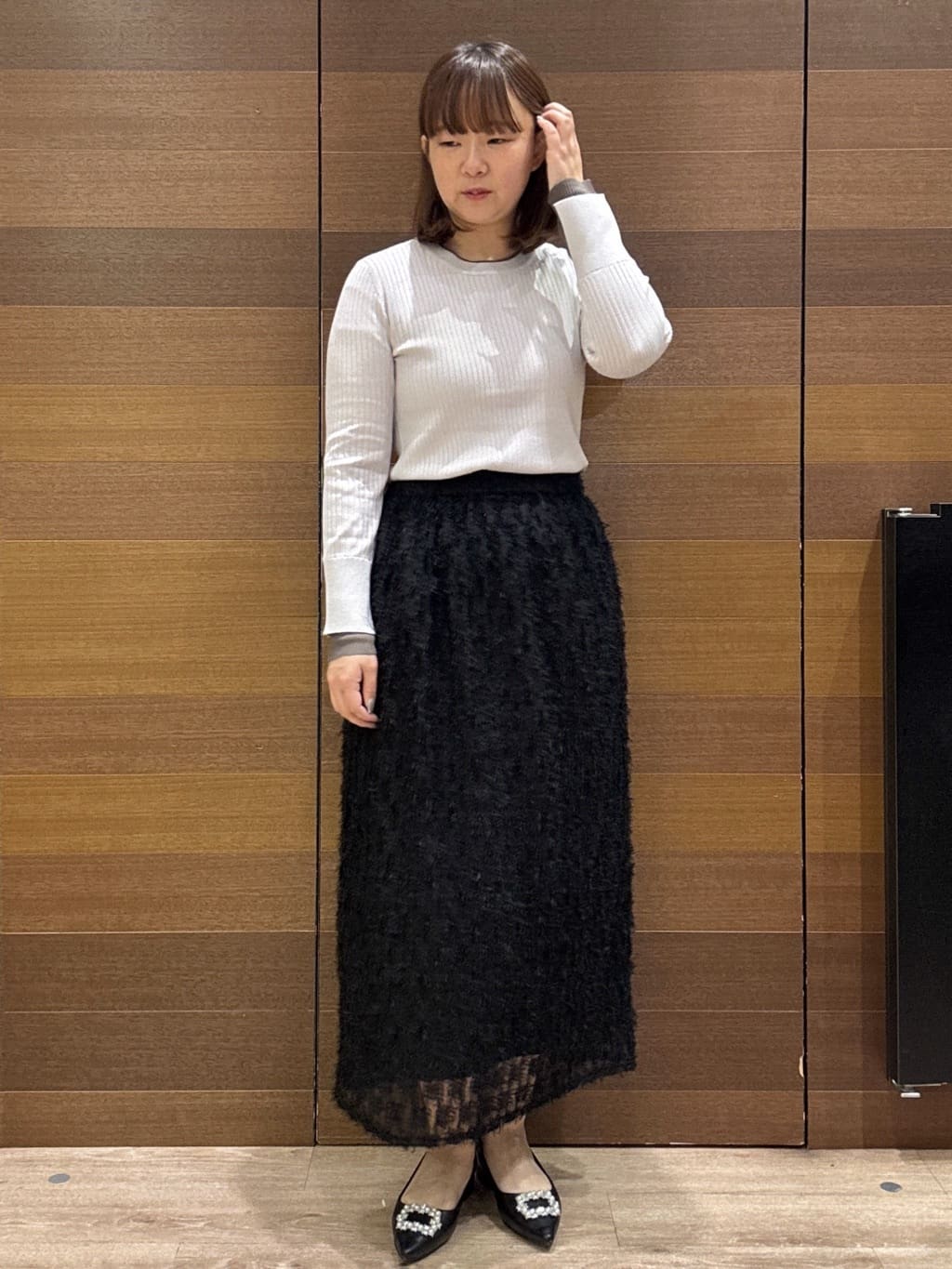 yumeさんの「OPAQUE.CLIP｜レイヤード風クルーネックリブニット【洗濯機OK】」を使ったコーディネート