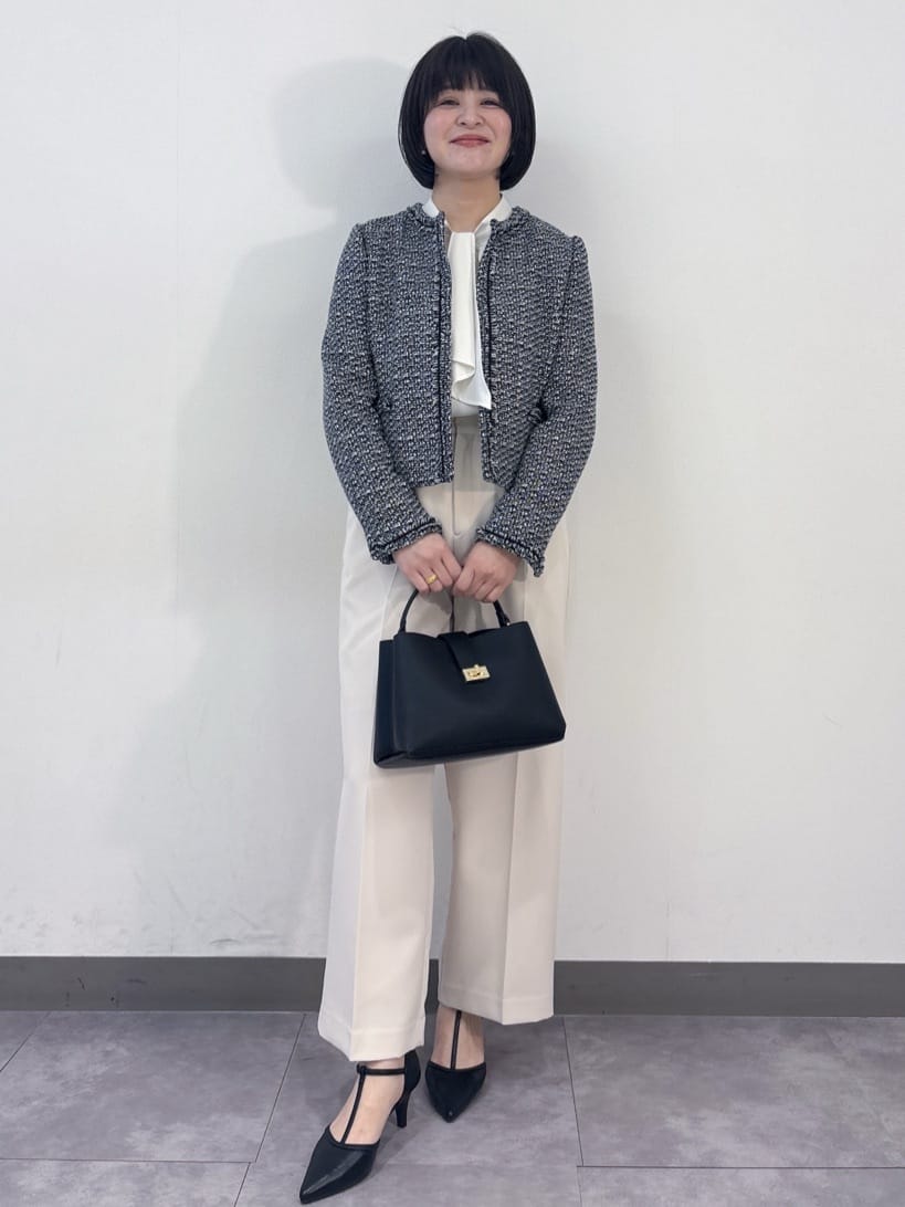 misaさんの「OPAQUE.CLIP｜《通勤／セットアップ対応》ノーカラーツイードジャケット【洗濯機OK】」を使ったコーディネート