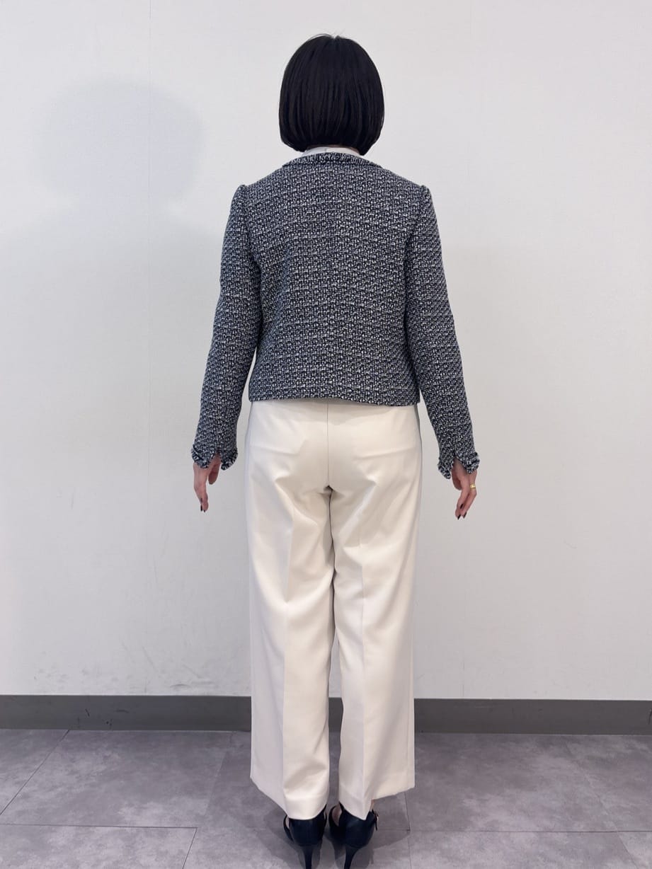 misaさんの「OPAQUE.CLIP｜《通勤／セットアップ対応》ノーカラーツイードジャケット【洗濯機OK】」を使ったコーディネート