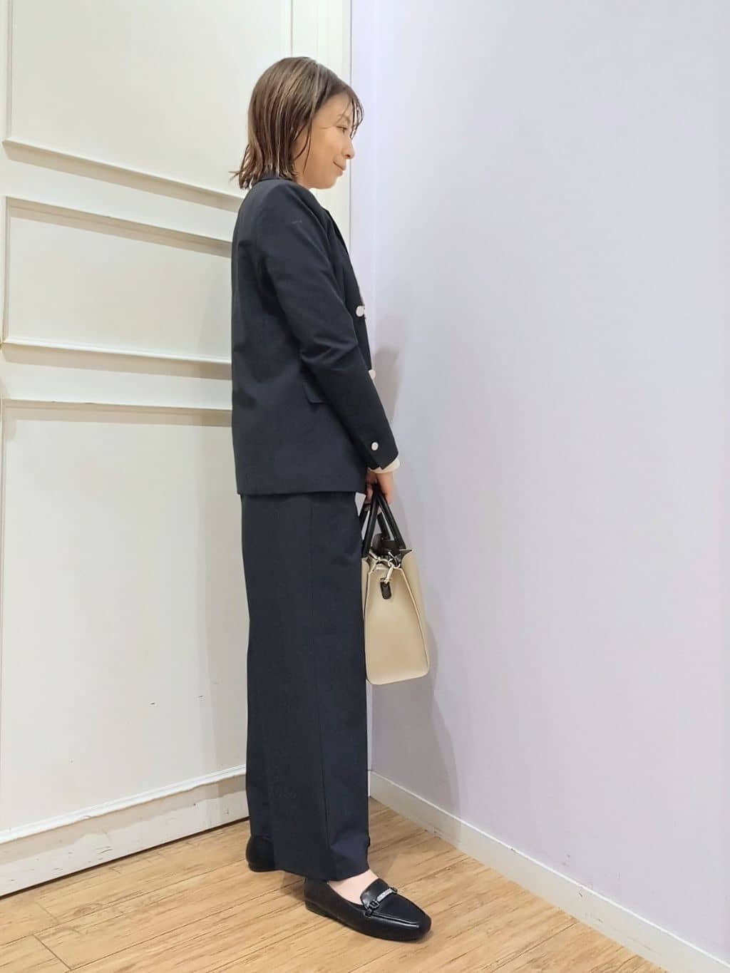 miomioさんの「SHOO･LA･RUE｜【セットアップ可/S-LL/洗濯機可】マニッシュに決まる ダブルブレストジャケット」を使ったコーディネート
