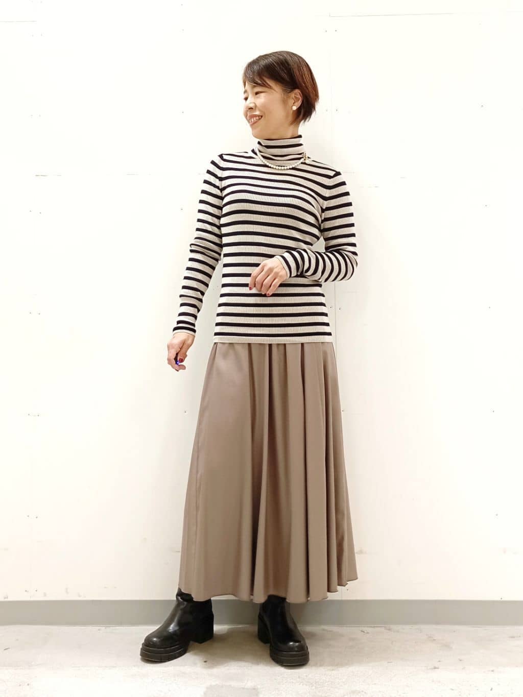 Kさんの「INDIVI｜【洗える／毛玉になりにくい】エクストラファインウール リブタートルニット」を使ったコーディネート
