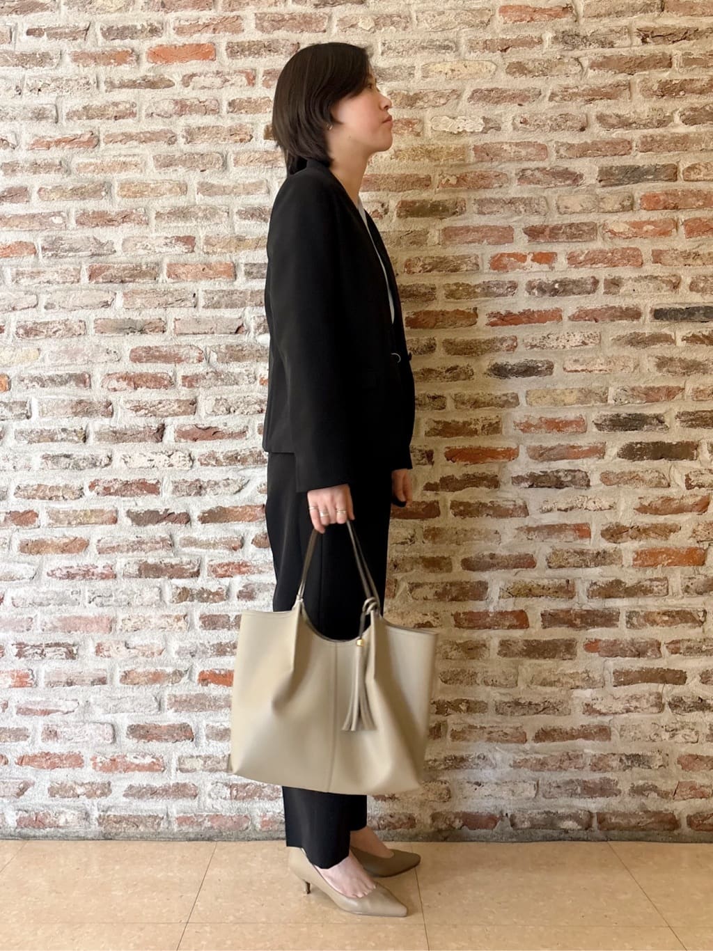 しばさんの「THE SHOP TK｜【通勤スタイルに】ダブルクロス ノーカラージャケット/セットアップ可」を使ったコーディネート