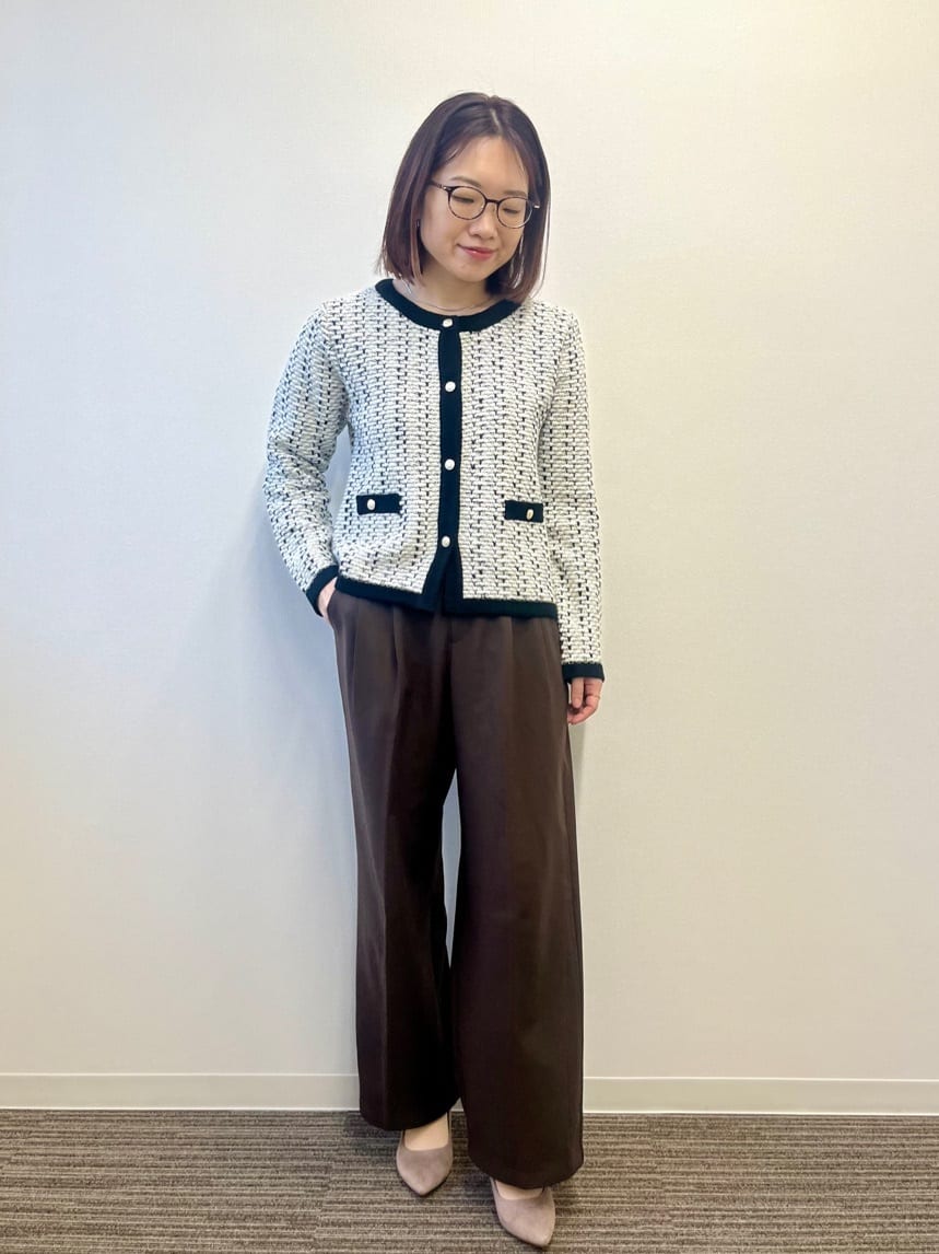 saoriさんの「【手洗い可】ラメツイードニットジャケット」を使ったコーディネート