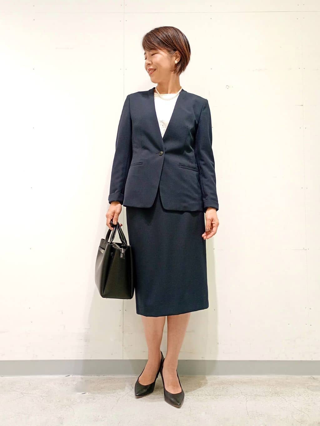 Kさんの「INDIVI｜【定番スーツ／UVケア／洗える】ウール調ノーカラージャケット」を使ったコーディネート