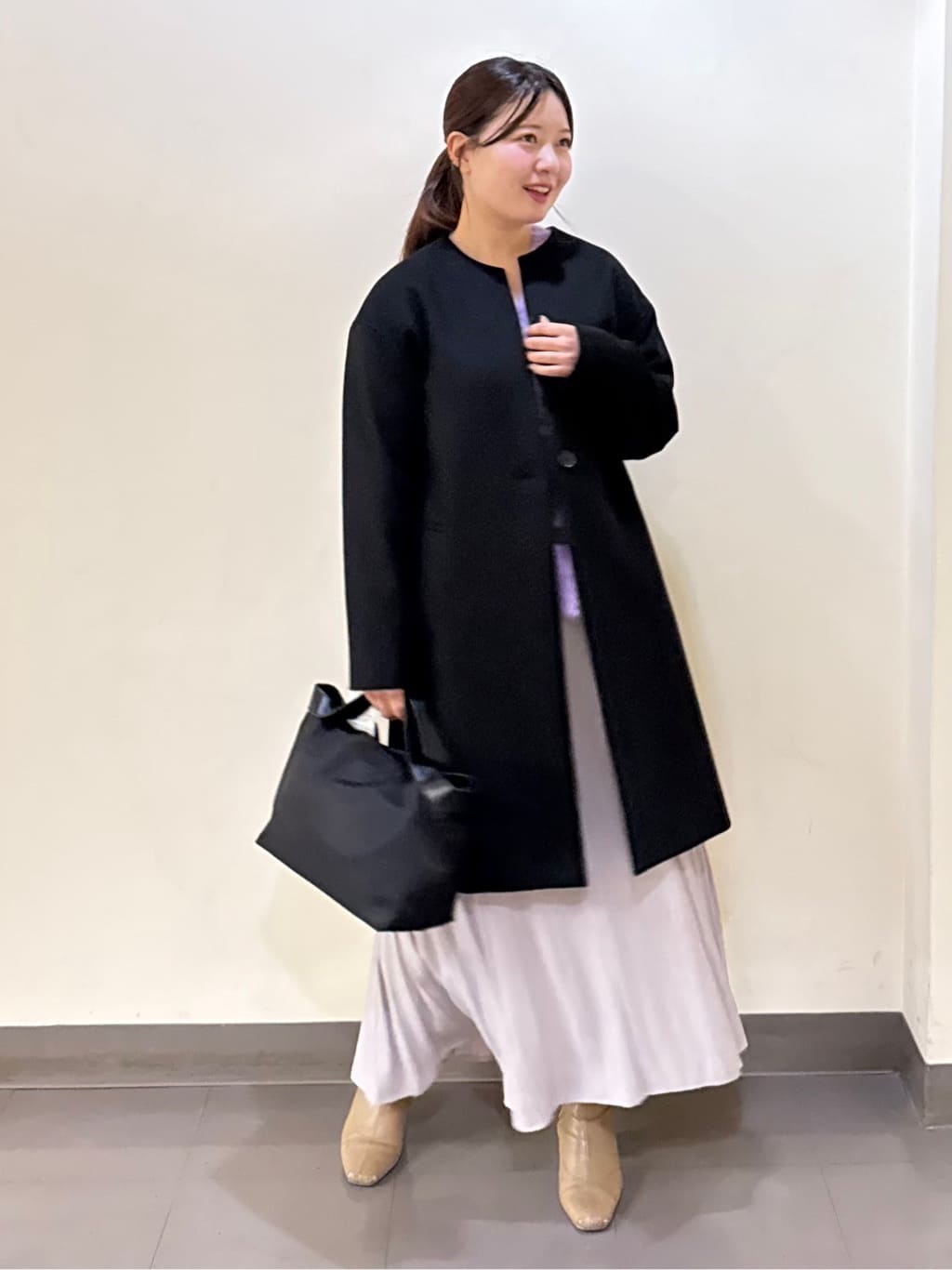いくみさんの「UNTITLED｜【日本製／通勤／フォーマル】カシミヤ混ノーカラーコート」を使ったコーディネート