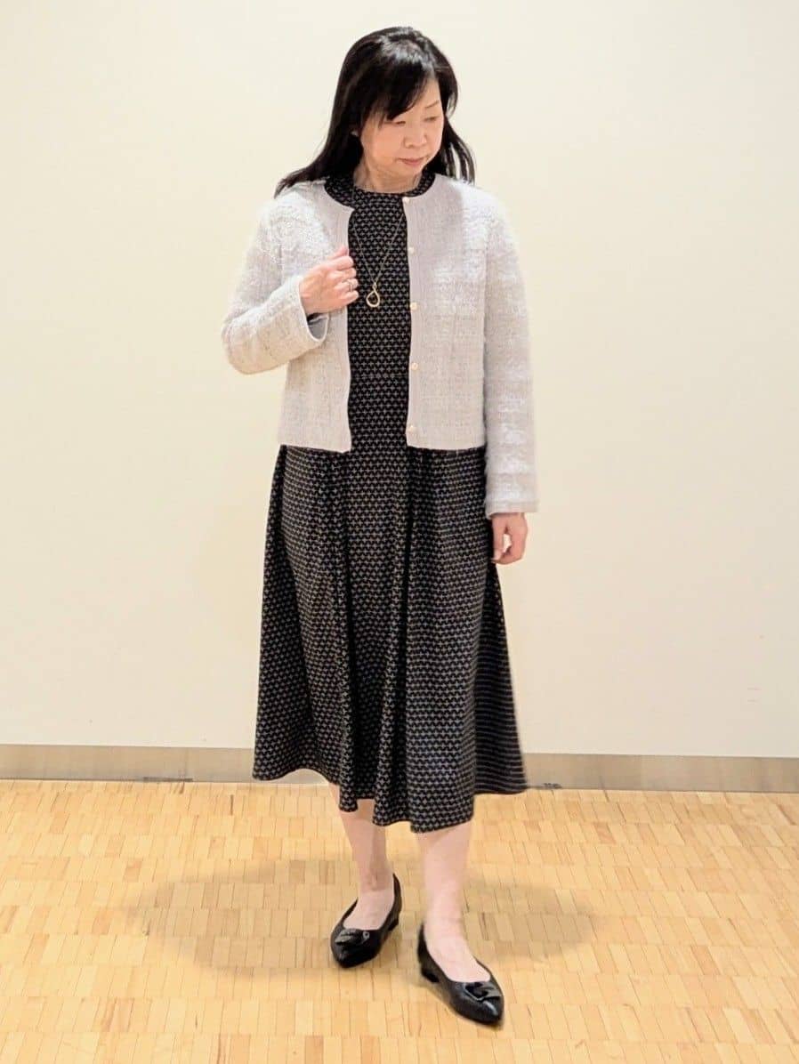なおさんの「Reflect｜【通勤/お出かけ◎】ジオメプリントクラシカルワンピース」を使ったコーディネート