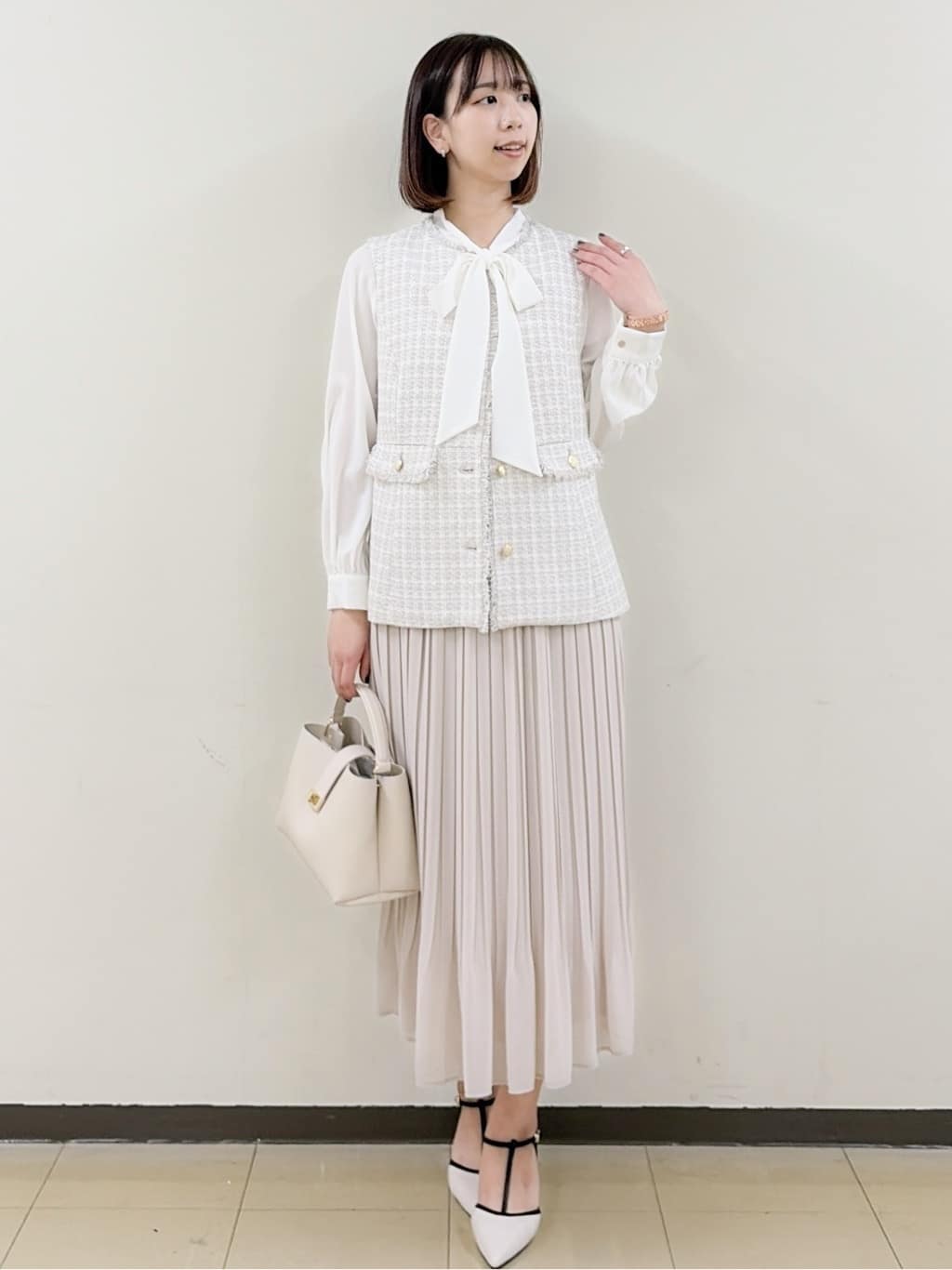 yurinaさんの「index｜《通勤／セットアップ対応》ノーカラーツイードジャケット【洗濯機OK】」を使ったコーディネート