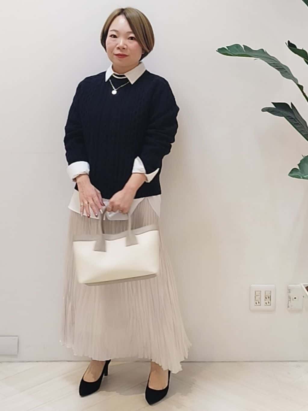 s u g iさんの「UNTITLED｜【洗える】スポンディッシュ ケーブル柄ニット」を使ったコーディネート