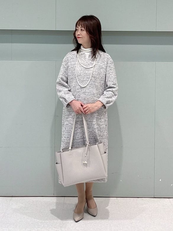 makiさんの「UNTITLED｜【洗える/ストレッチ】ツイードジャージワンピース」を使ったコーディネート