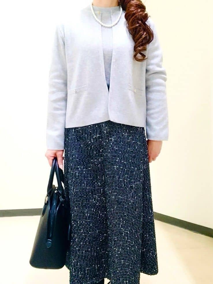 花さんの「Reflect｜【広がりすぎない／美シルエット◎】ツイードフレアスカート」を使ったコーディネート