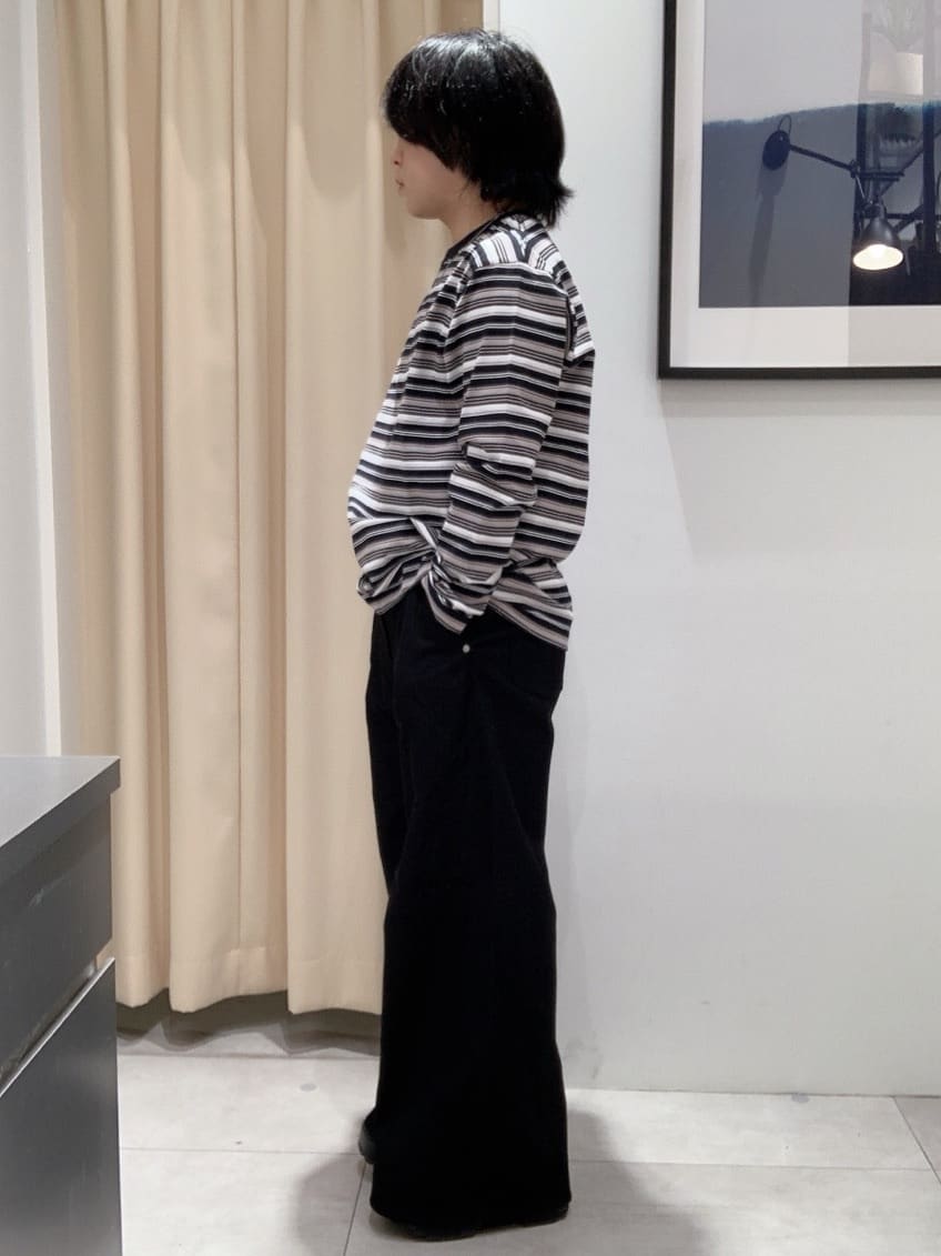坂。さんの「THE SHOP TK｜ランダムボーダー長袖タフTシャツ 【洗濯機OK】」を使ったコーディネート