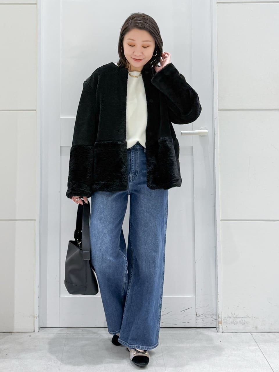 yuka.aさんの「OPAQUE.CLIP｜サイド編地切替ニットトップス／セットアップ対応【洗濯機OK】」を使ったコーディネート