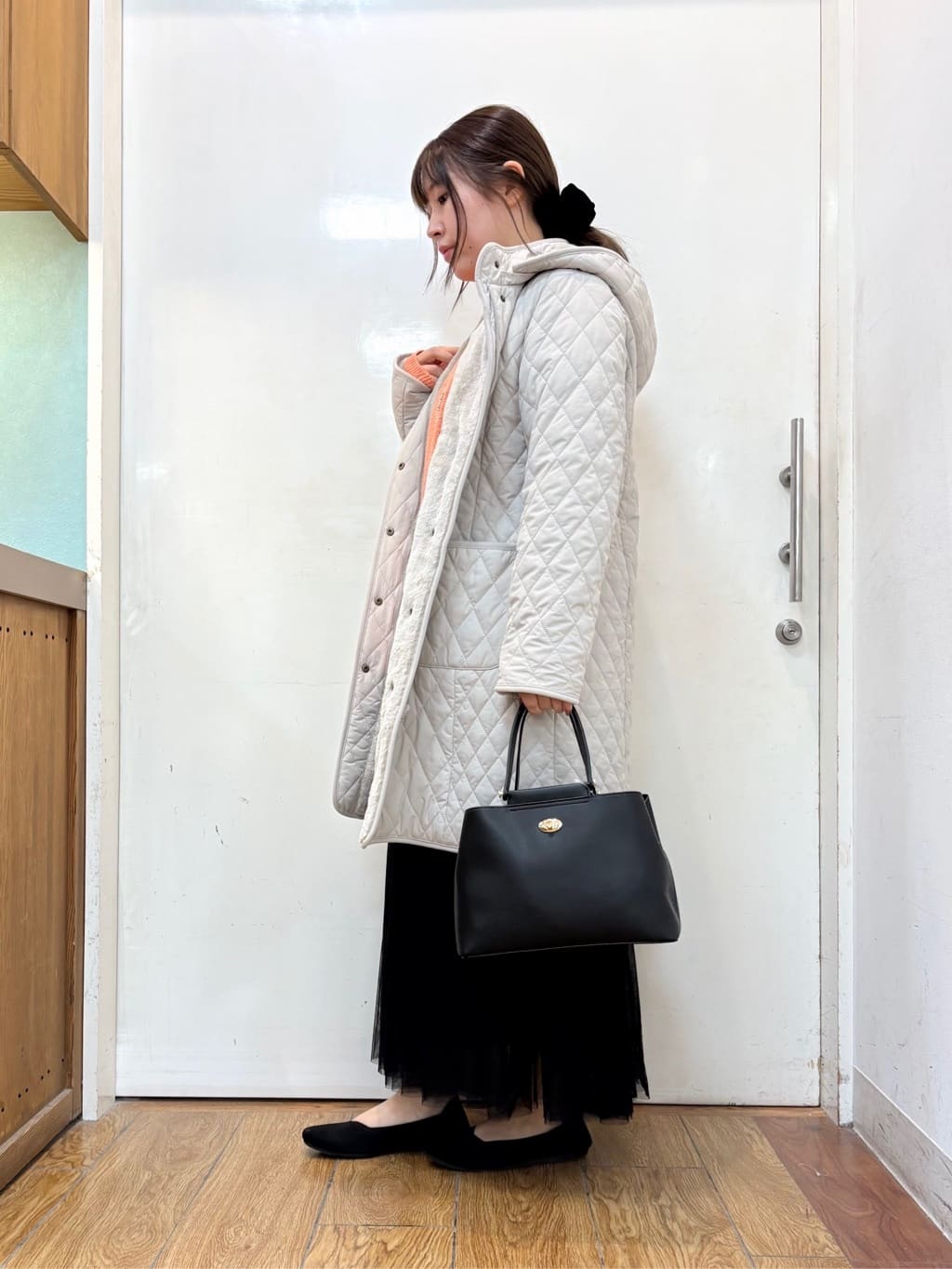 だいわさんの「SHOO･LA･RUE｜【撥水/フード取り外し可】自然にくびれる あったかダイヤ柄キルトコート【CIRCRIC】」を使ったコーディネート