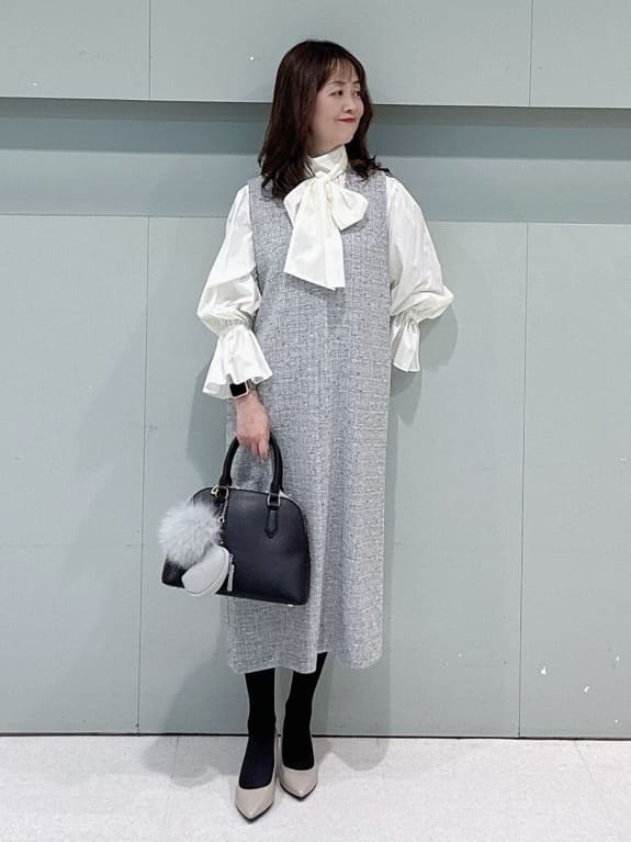 makiさんの「UNTITLED｜【洗える/細見え】ツイード ジャンパースカート」を使ったコーディネート