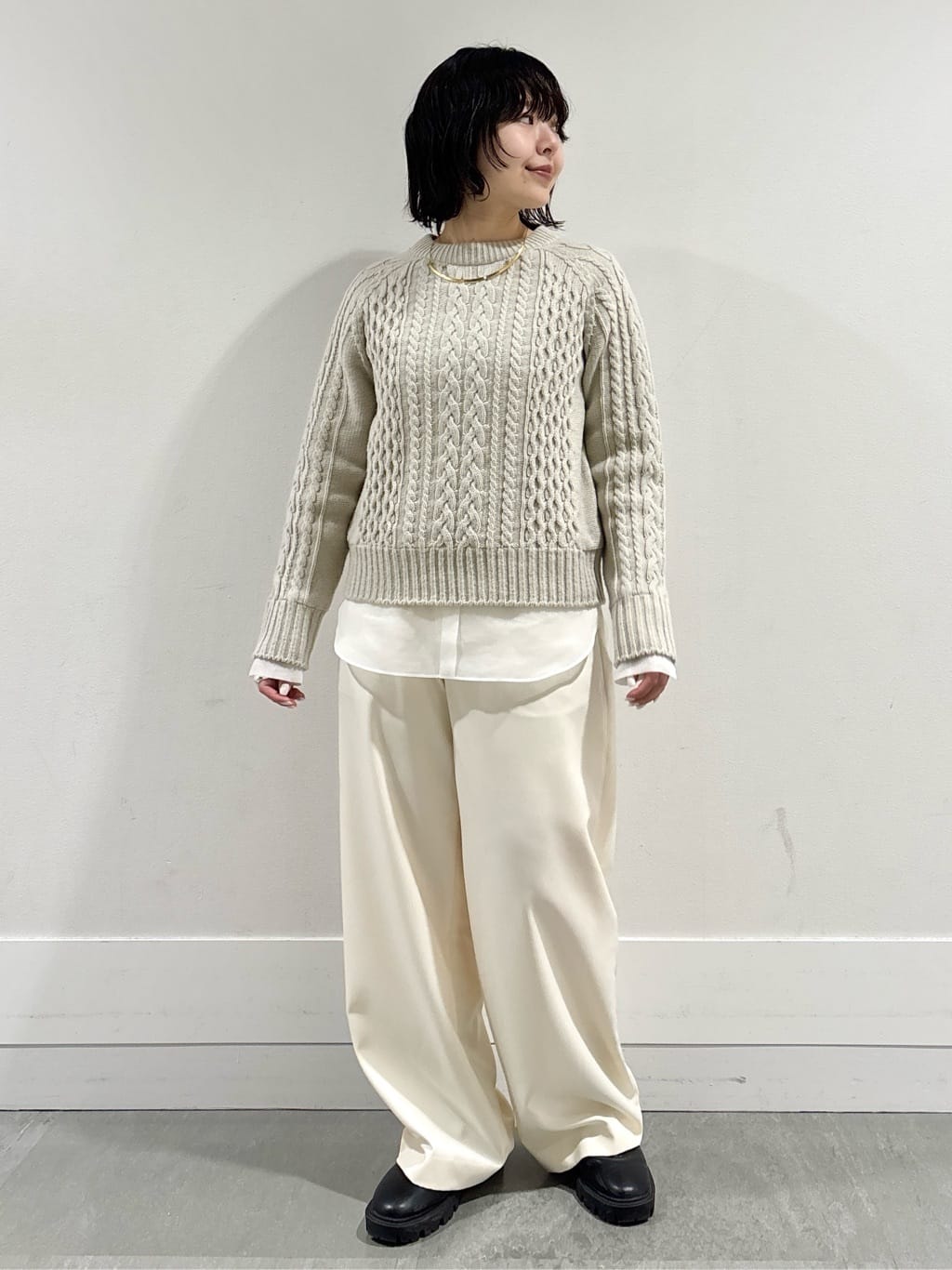 モエカさんの「UNTITLED｜【洗える】スポンディッシュ ケーブル柄ニット」を使ったコーディネート