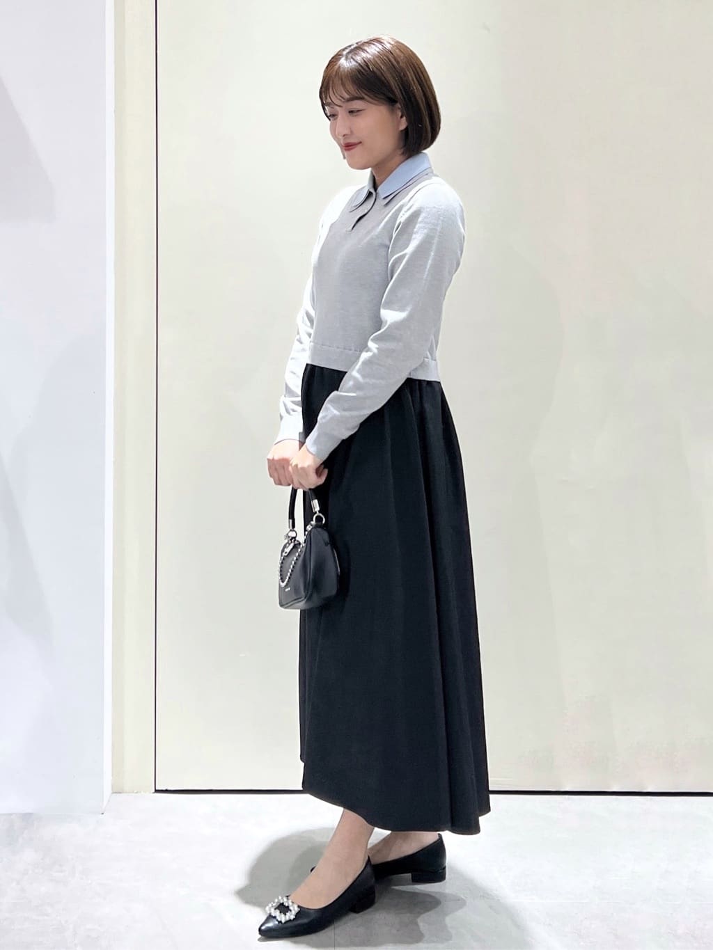 Unaさんの「OPAQUE.CLIP｜ダブルポロ衿ニットドッキングワンピース【洗濯機OK】」を使ったコーディネート