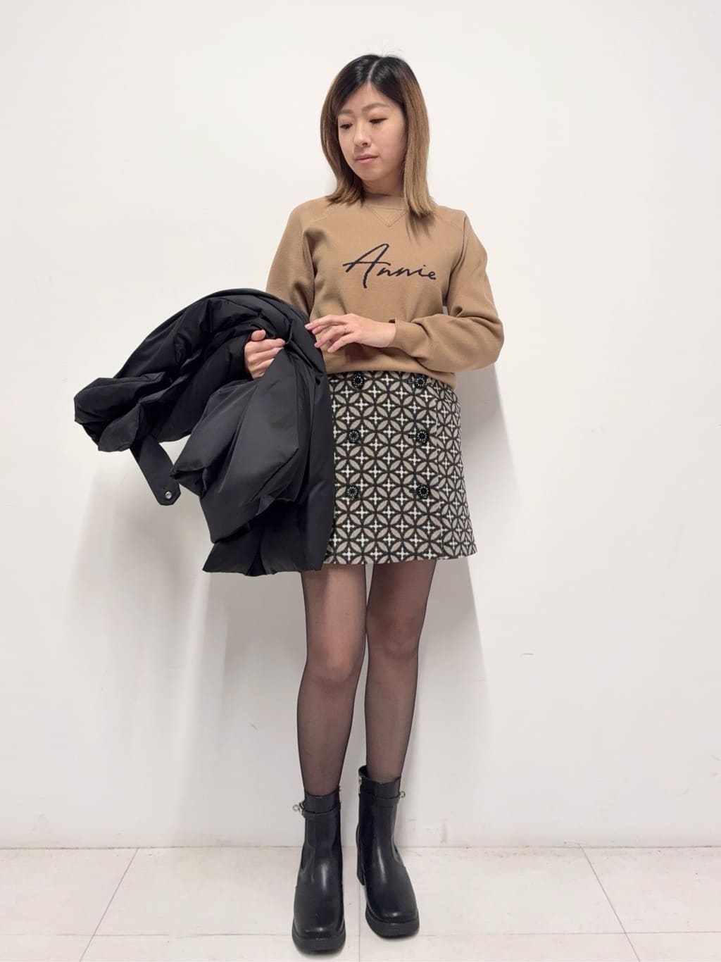 Nishijimaさんの「DRESSTERIOR｜◆アニージャカードニット」を使ったコーディネート