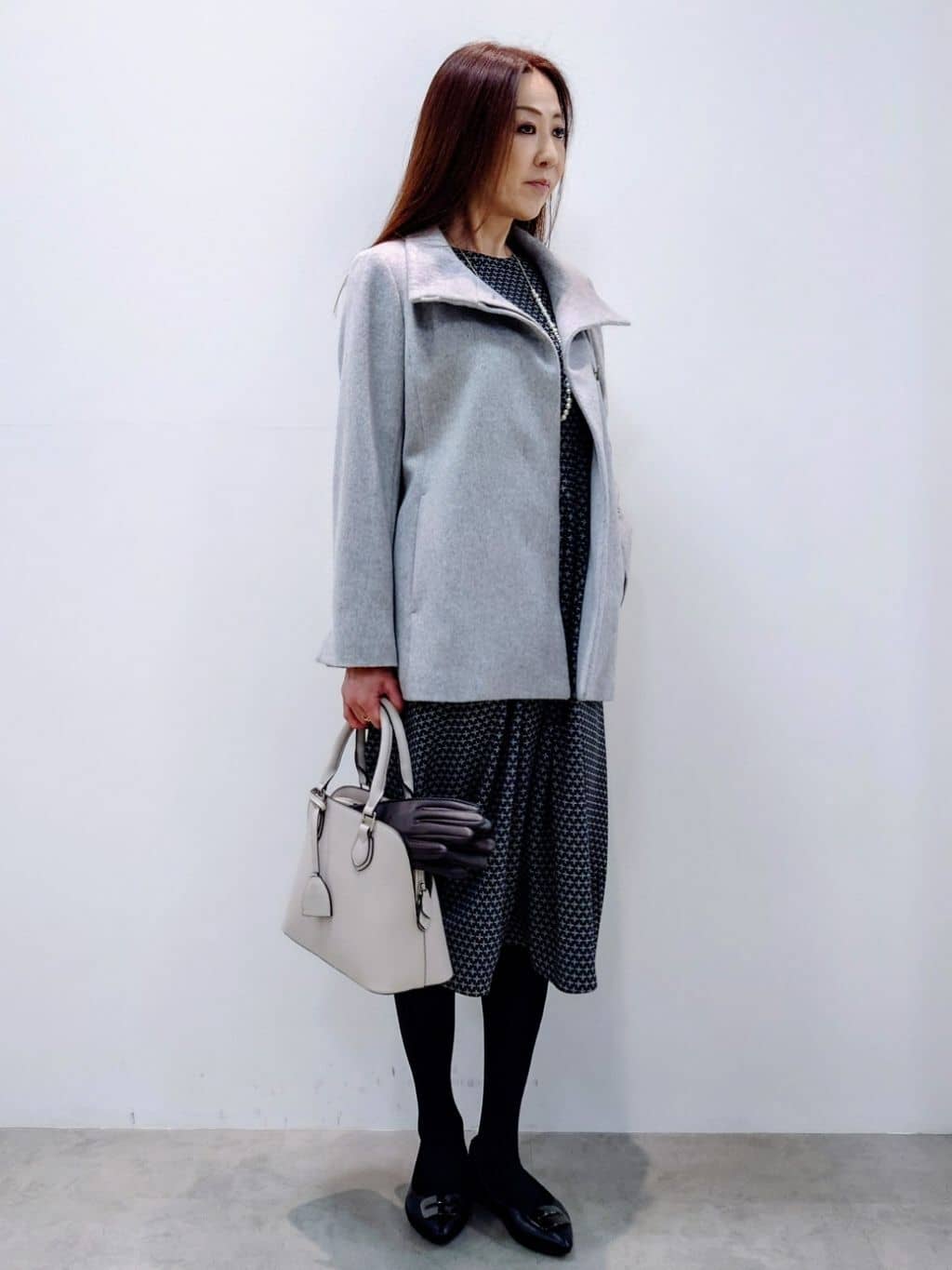 yoshiさんの「Reflect｜【SS-4Lサイズ／衿が顔に当たらない◎】スタンドネックミドルコート」を使ったコーディネート